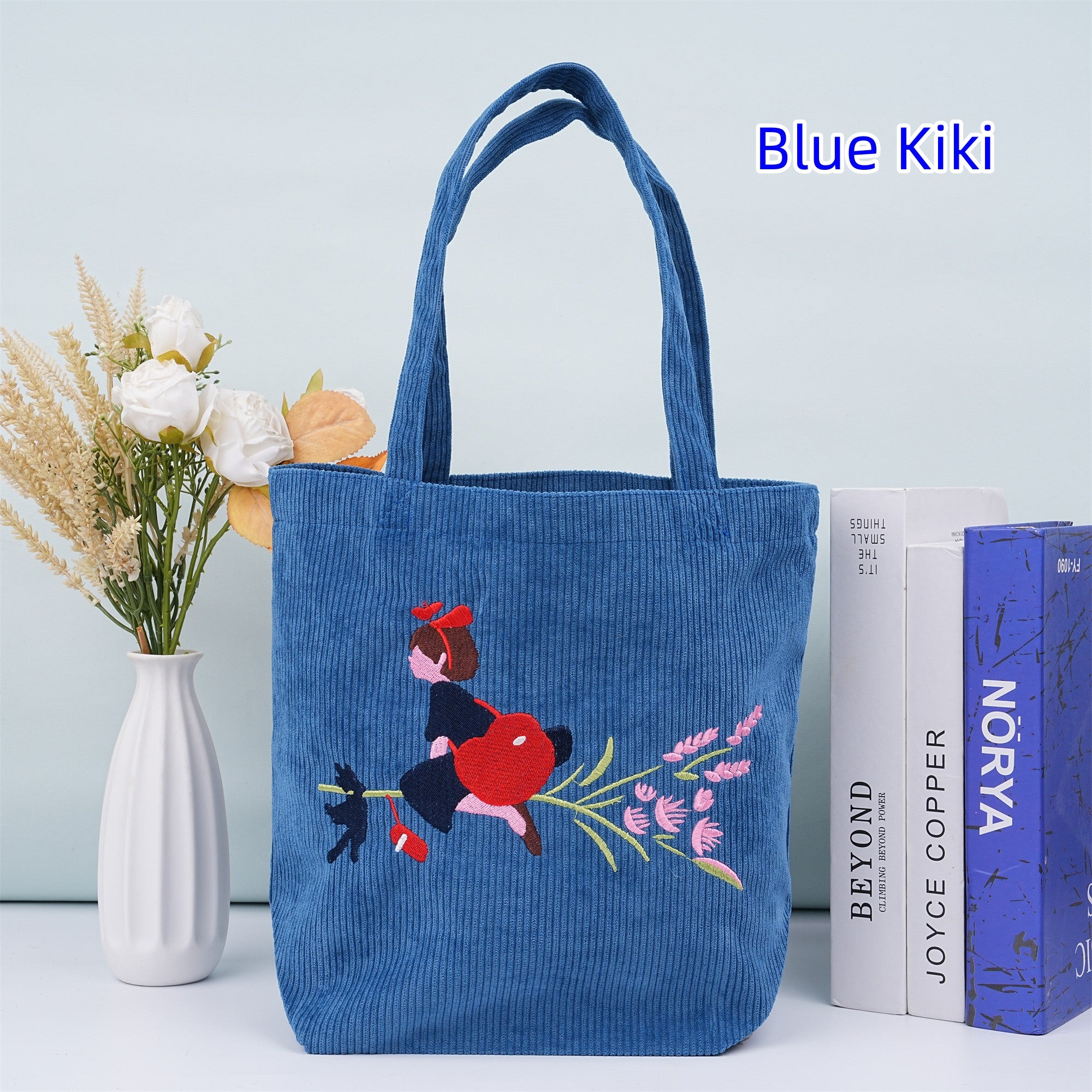 Embroidery Totoro Kiki Corduroy Tote,Cute Anime Handbag,Birthday Gift