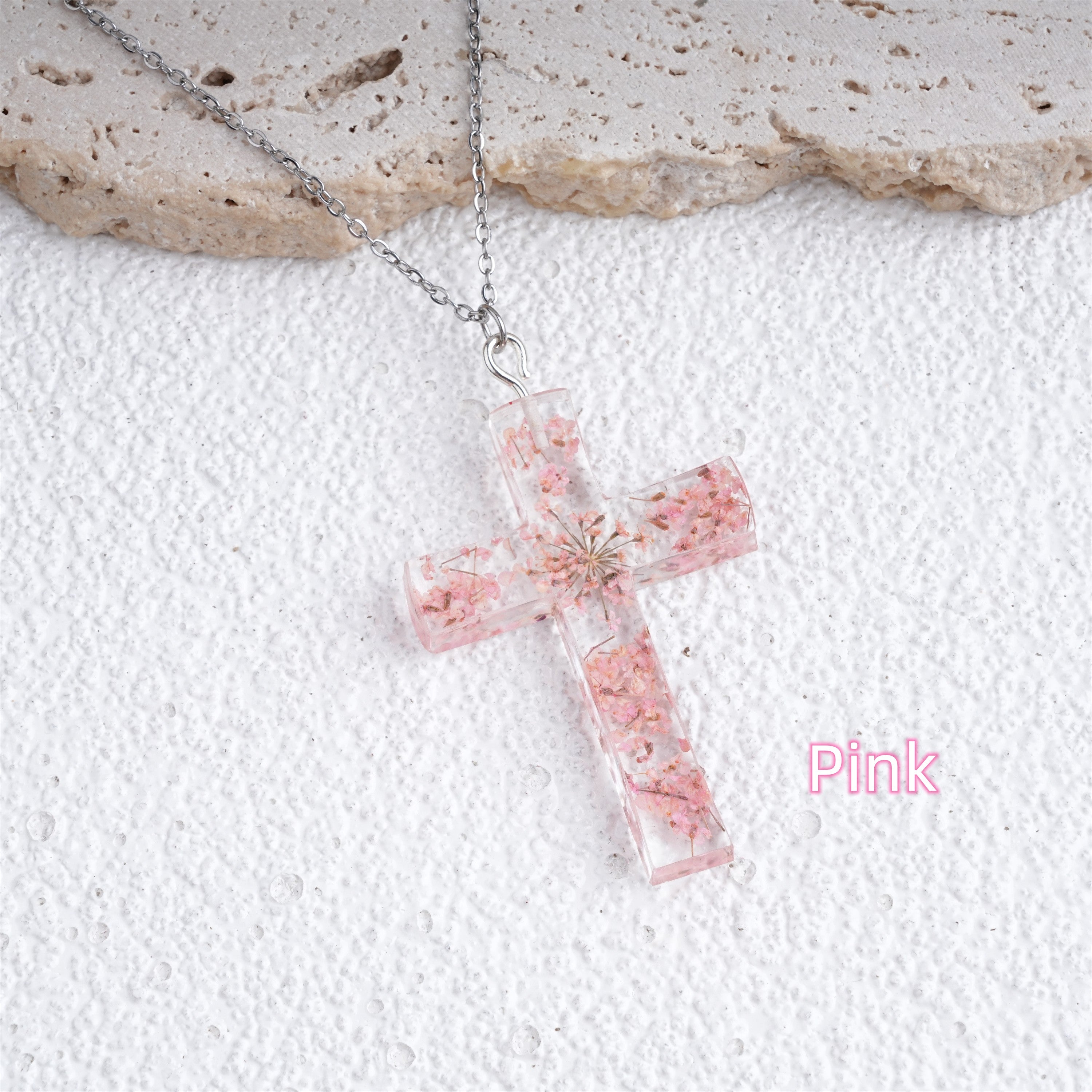 Cross Shape Real Flowers Necklace,Birthday Necklace for Her