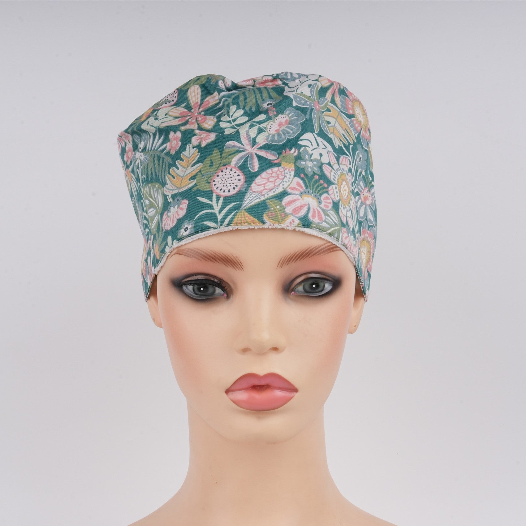 Green Leaves Euro Style Surgical Scrub Cap,Handmade Cotton OR Cap