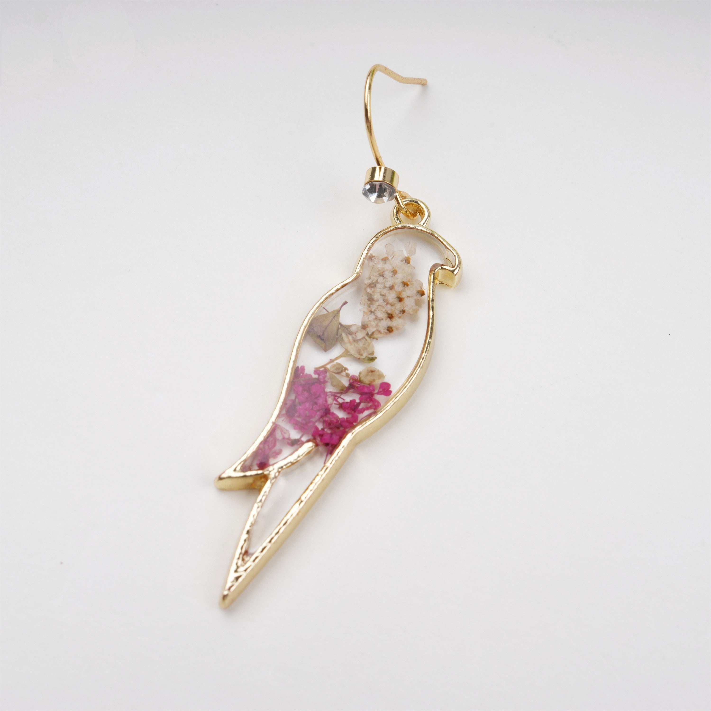 Delicate Bird Resin Dried Flower Earrings,Tiny Pressed Flower Earring,Resin Dried Floral Jewelry