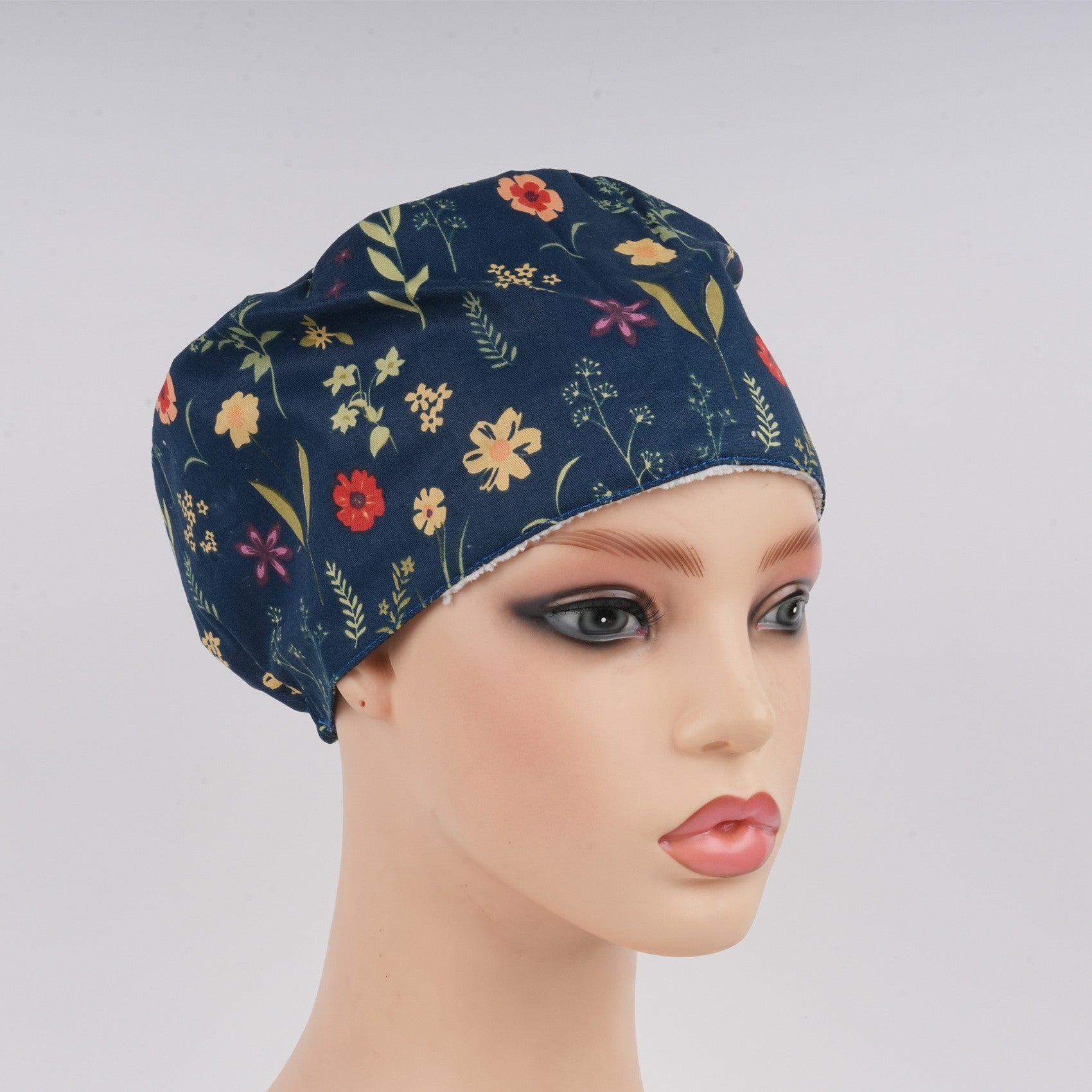 Cotton Euro Style Surgical Scrub Cap,Yellow Orange Flowers