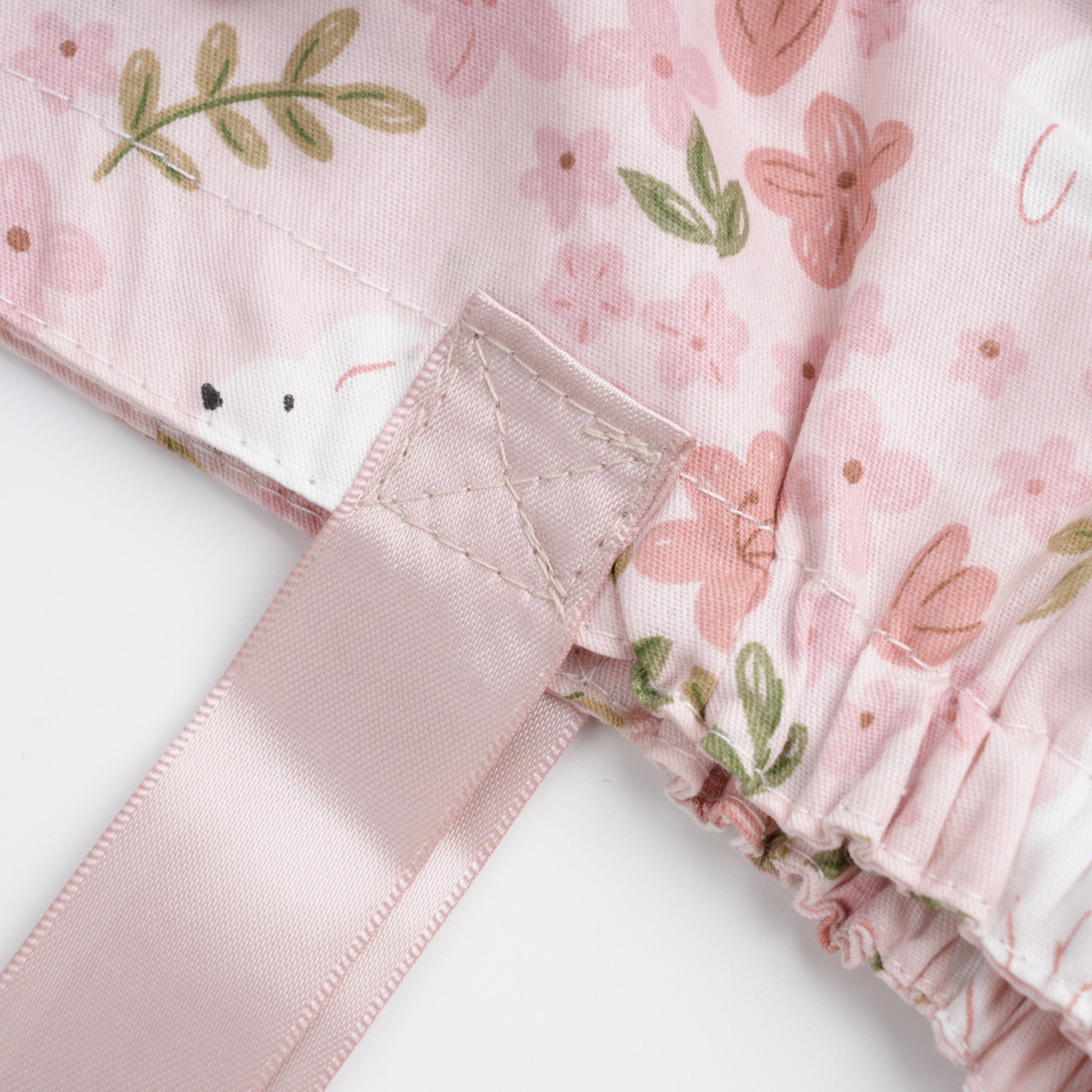 Pink Floral Bunny Cotton Ponytail Scrub Cap