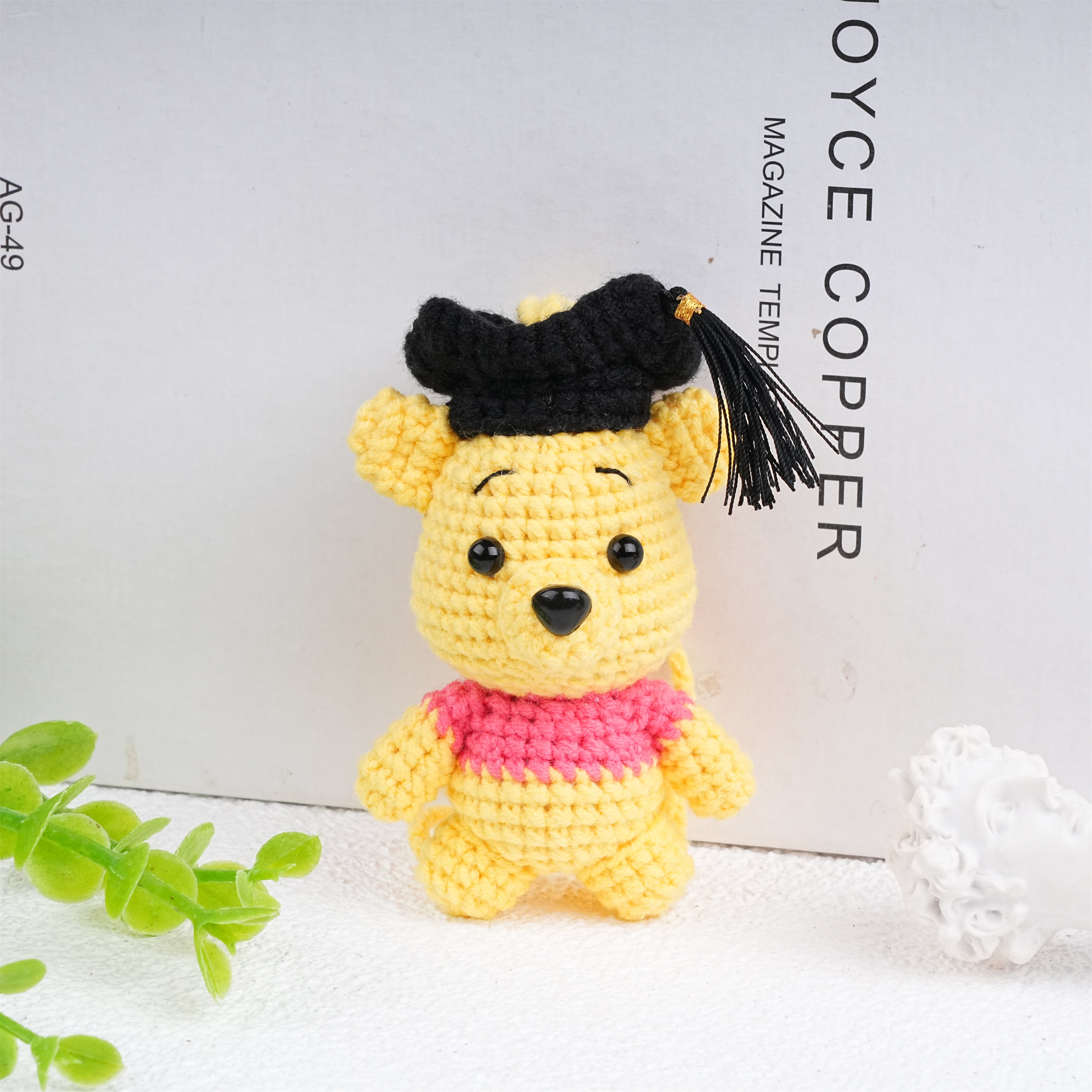 Handmade Crochet Graduation Doll,Brown/Black/Yellow Hair Doll,Gifts for Friends