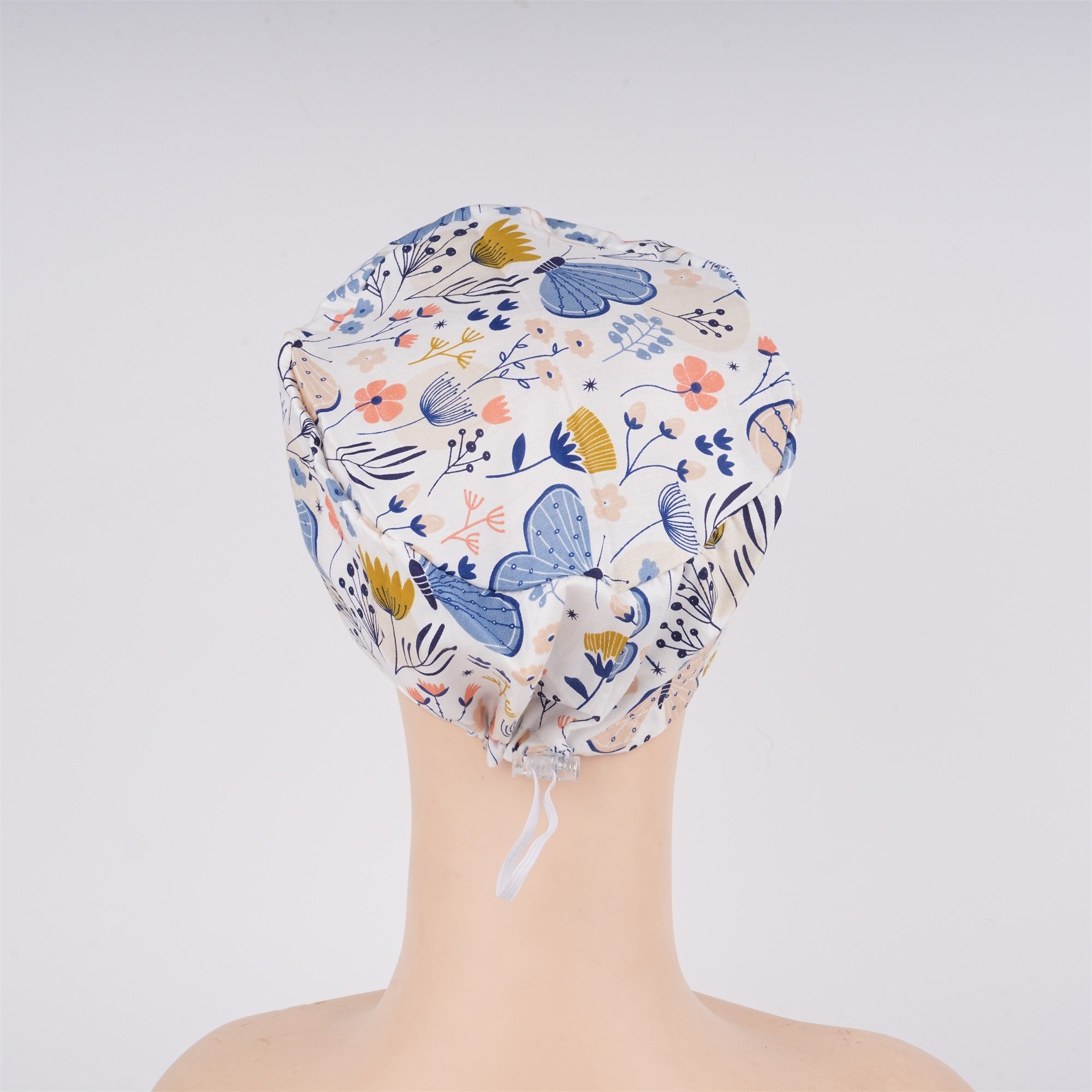 Euro Style Surgical Scrub Cap: Blue Butterfly & Yellow Floral in Soft Cotton