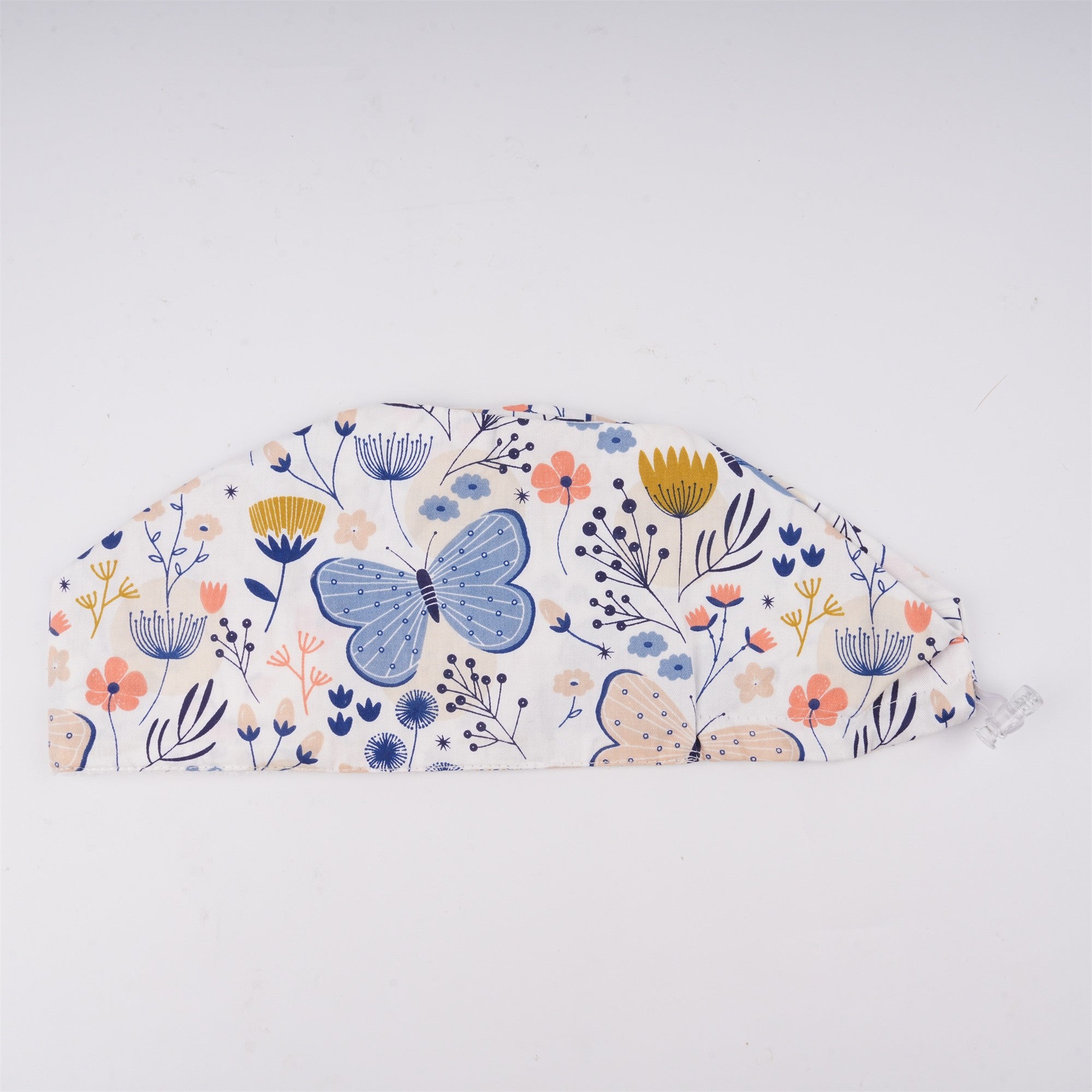 Euro Style Surgical Scrub Cap: Blue Butterfly & Yellow Floral in Soft Cotton