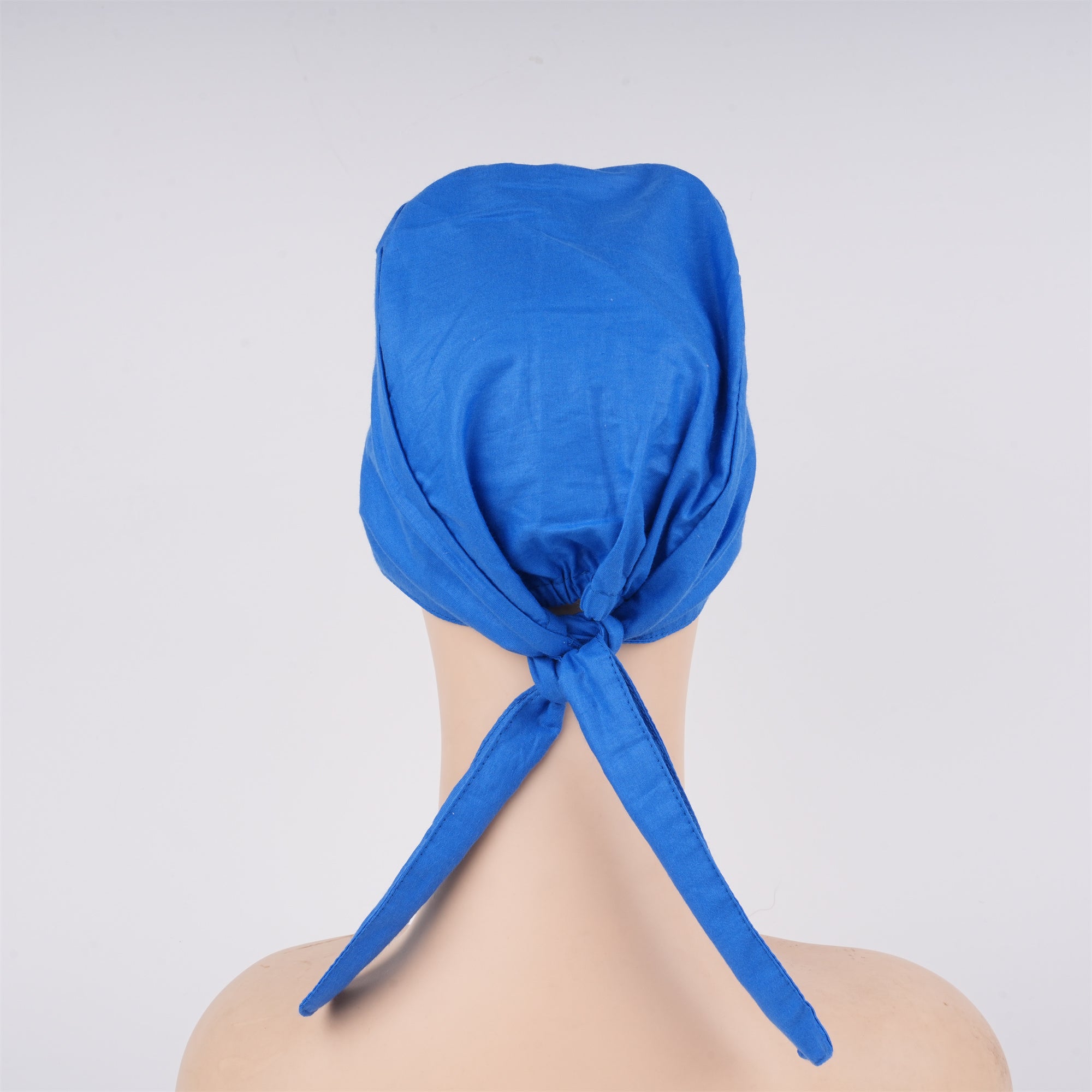 Blue Solid Cotton Surgical Scrub Cap - Tie-back Style