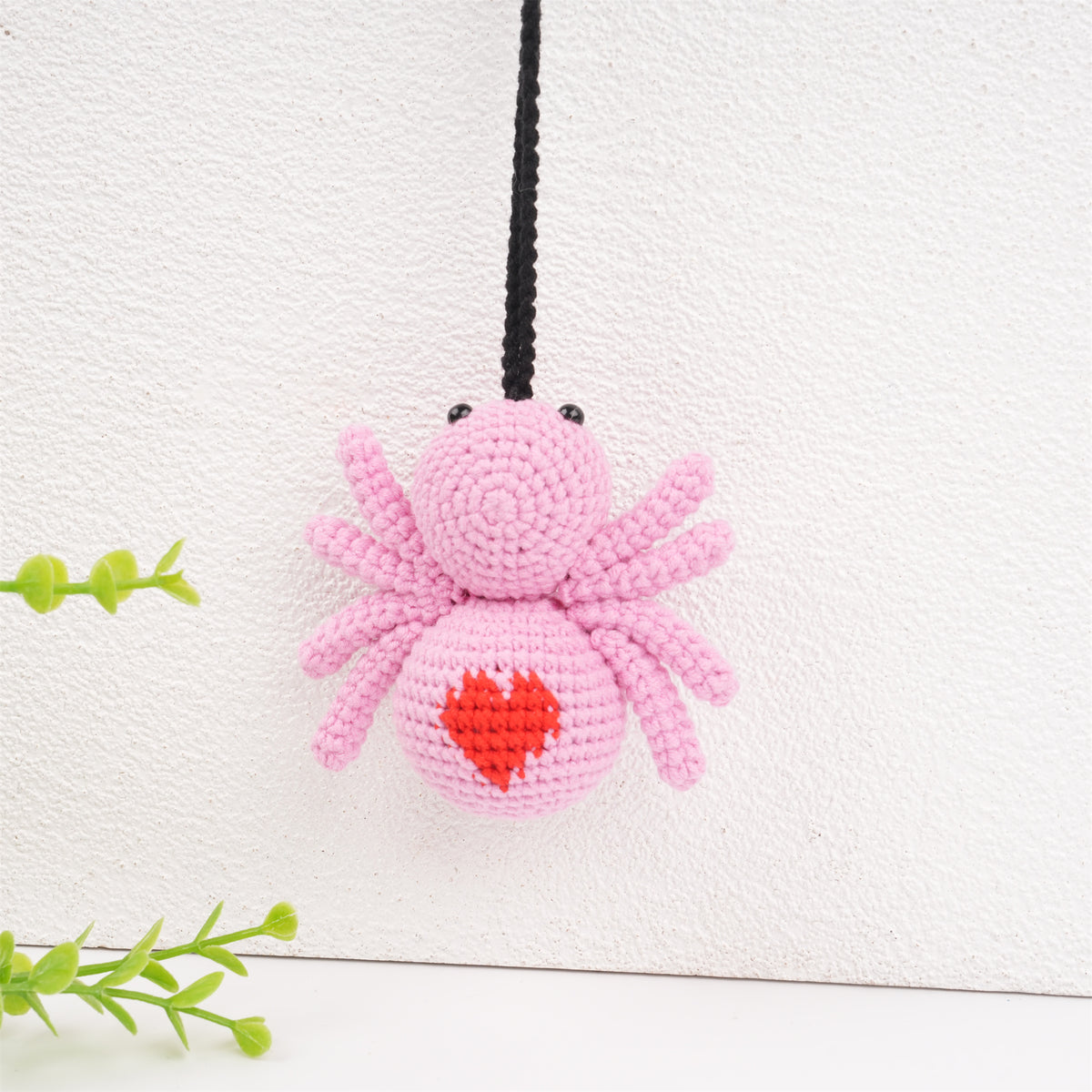 Pink Spider Car Mirror Hanging Valentine’s Day Crochet Ornament