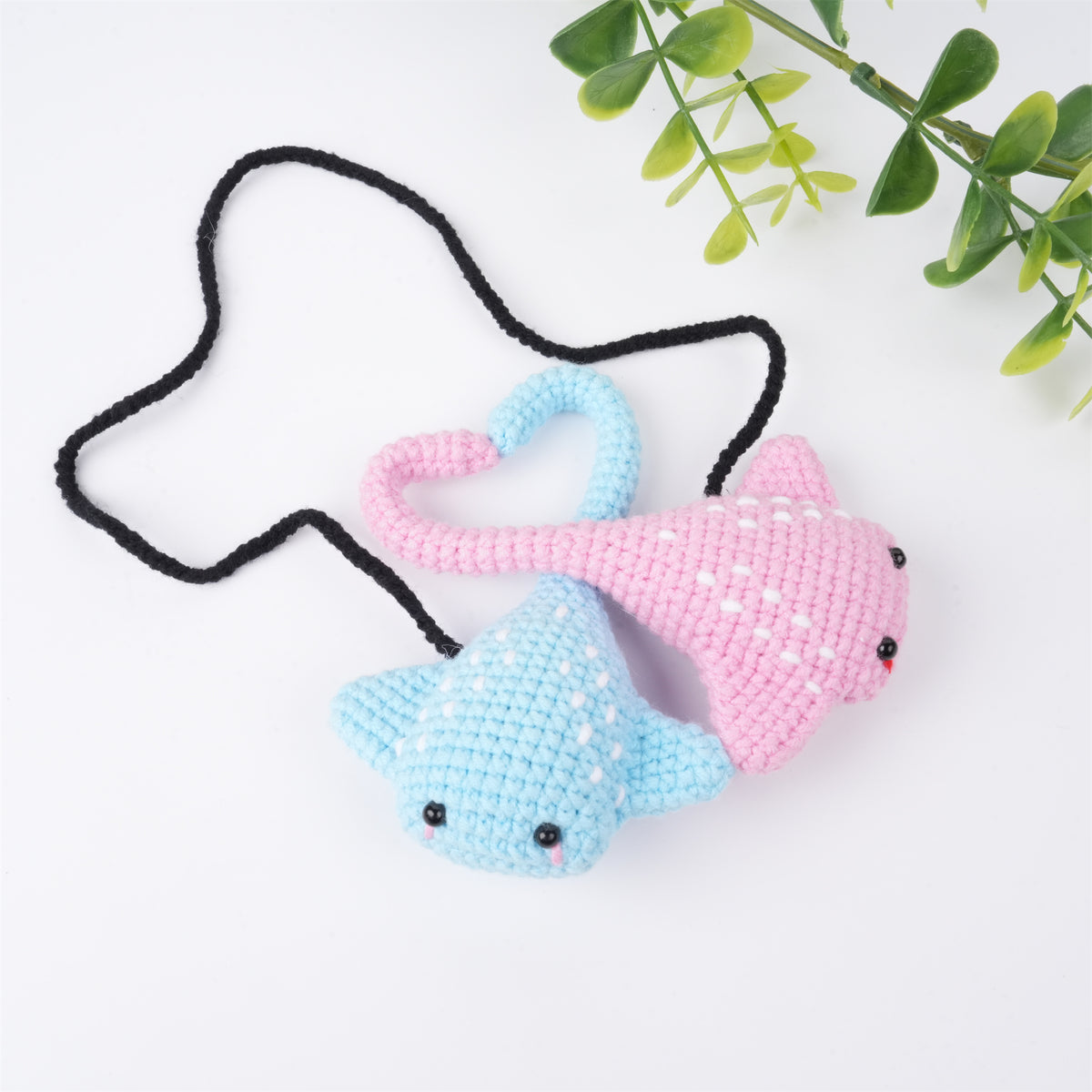 Pink Blue Heart Stingray Crochet Ornament,Couples GIft