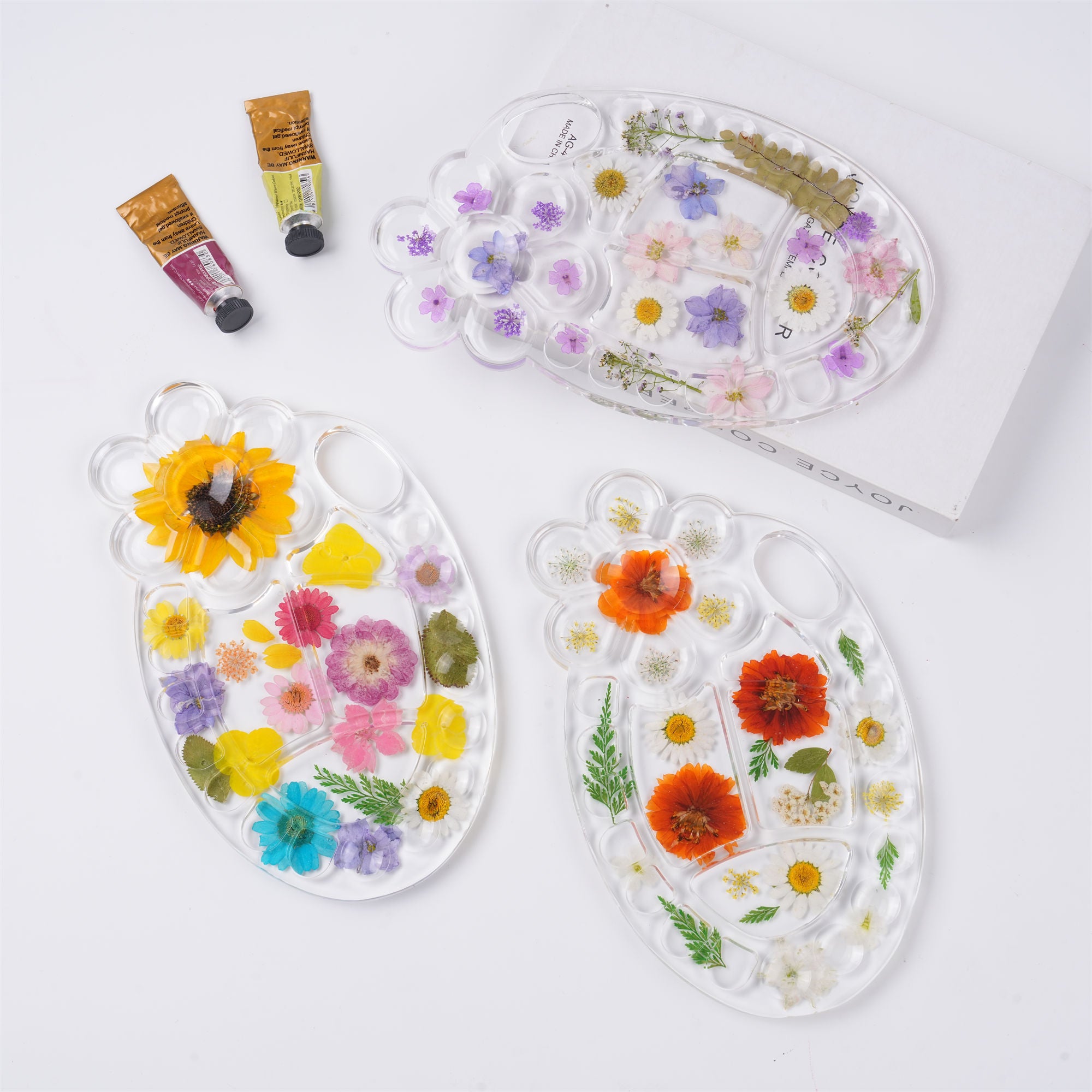Flowers Resin Paint Palette, Real Pressed Flowers, Creative Paint Tool for Artist Gifts