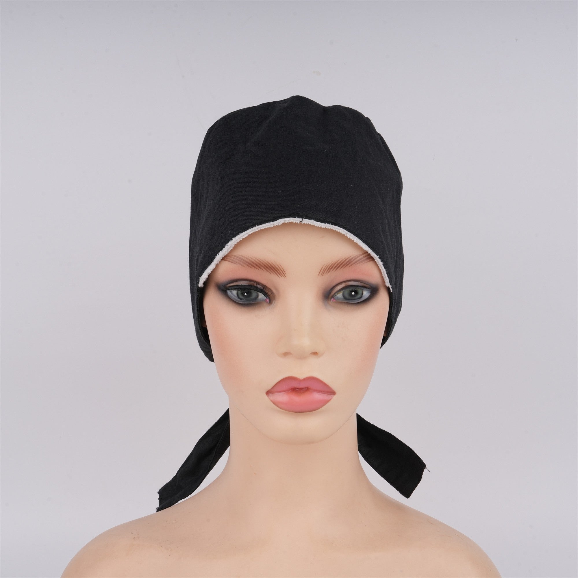 Black Solid Surgical Scrub Cap Unisex - Tie-back Style