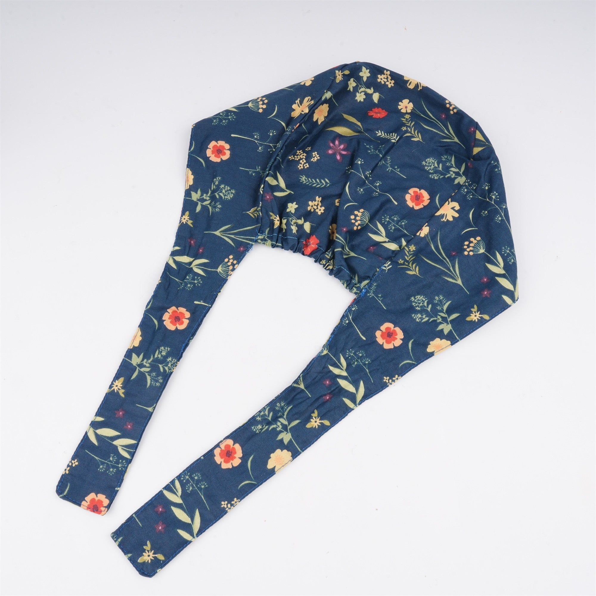 Handmade Surgical Cap: Tieback Style,Yellow Flowers on Navy Cotton
