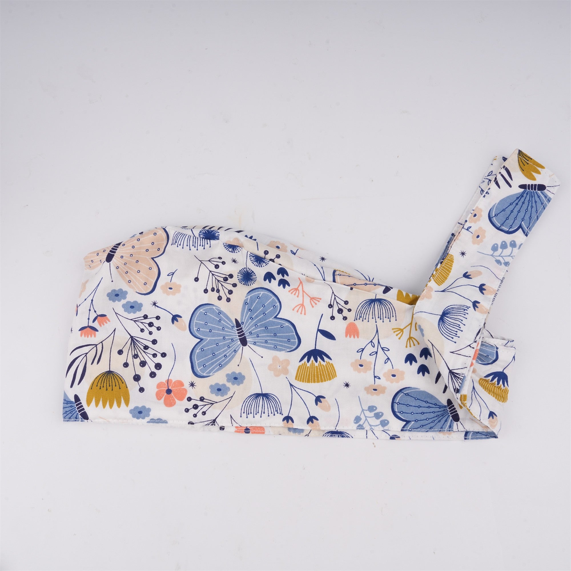 Blue Butterfly Flowers Surgical Scrub Cap - Tieback Style