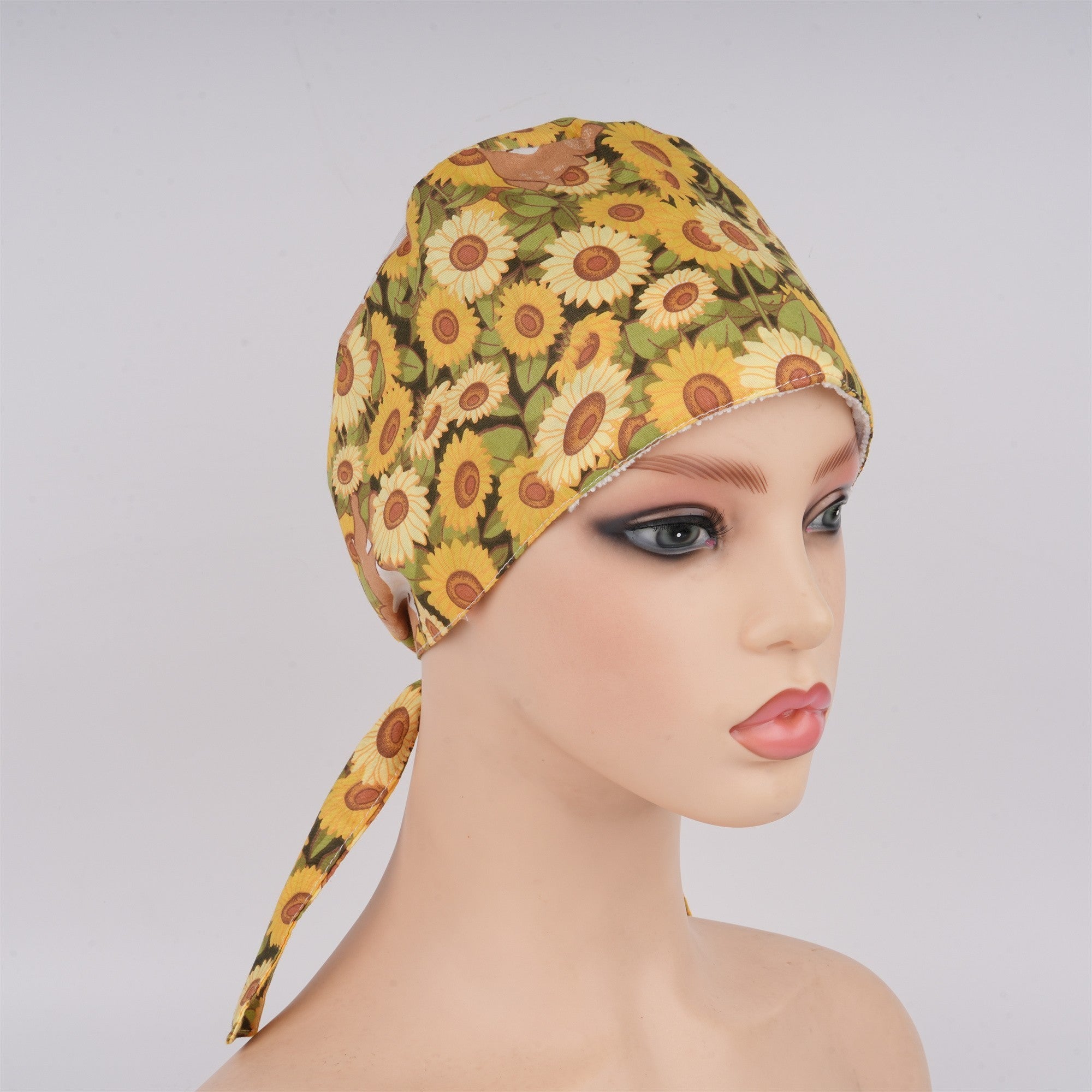 Summer Sunflower Cotton Surgical Scrub Cap - Tieback Style