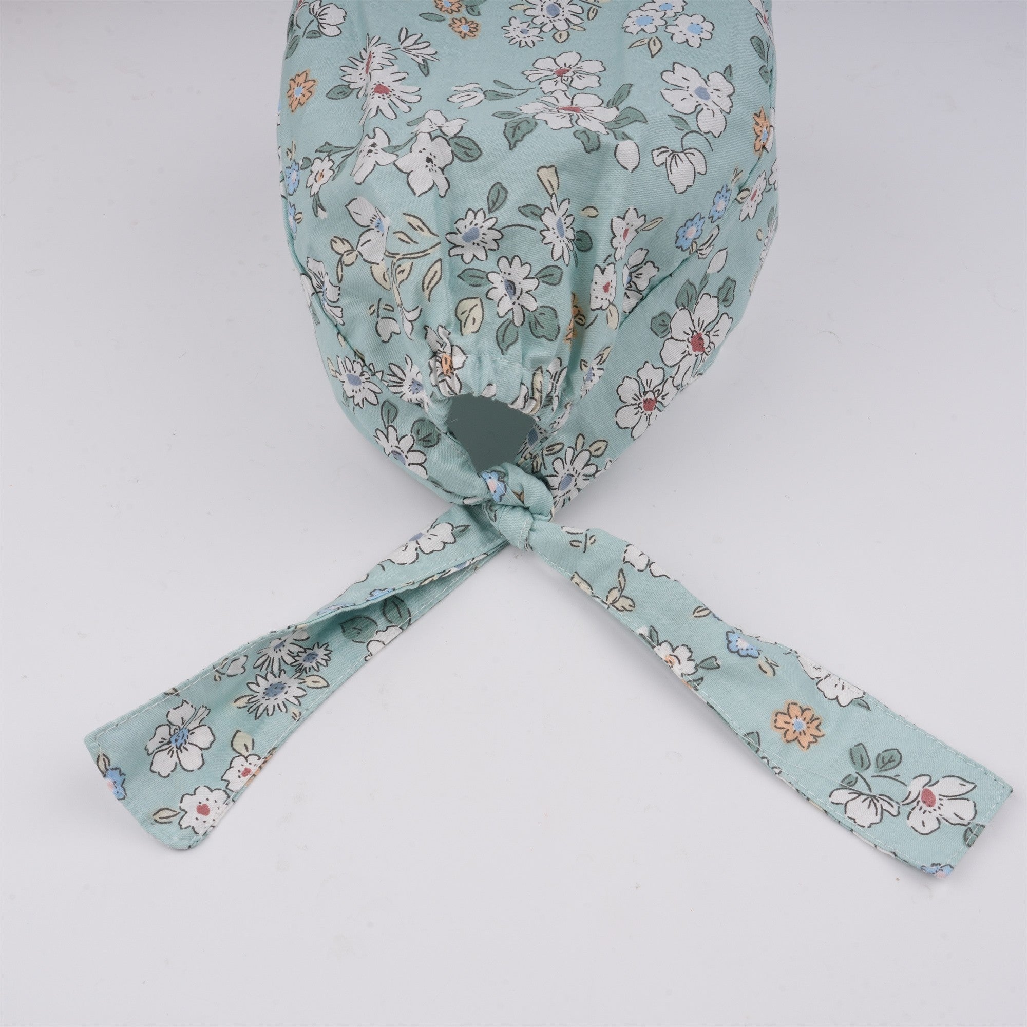 Mint Green Floral Surgical Scrub Cap, Tieback Style Cotton OR hat