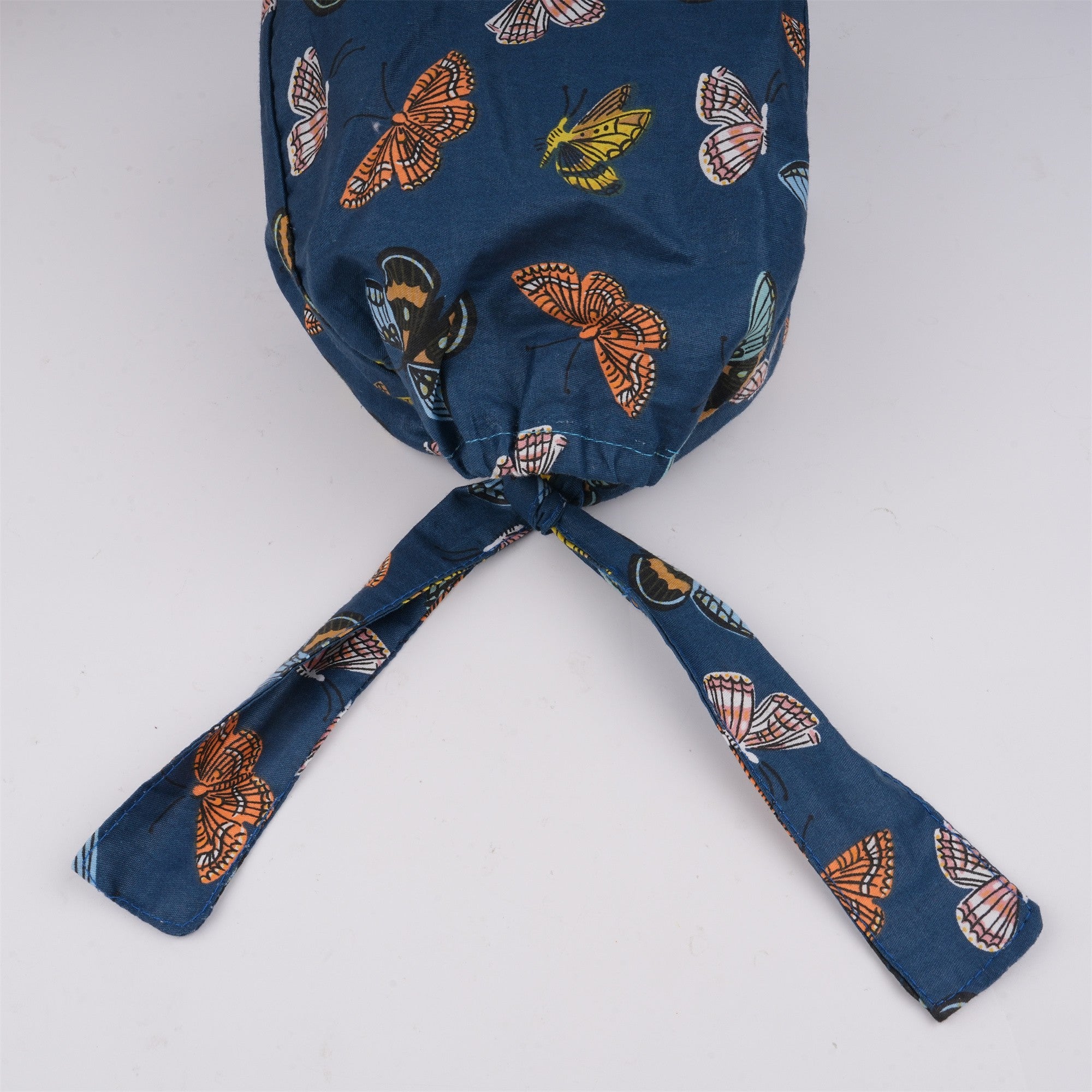 Navy Butterfly Cotton Scrub Cap,Handmade Tieback Style surgical Hat