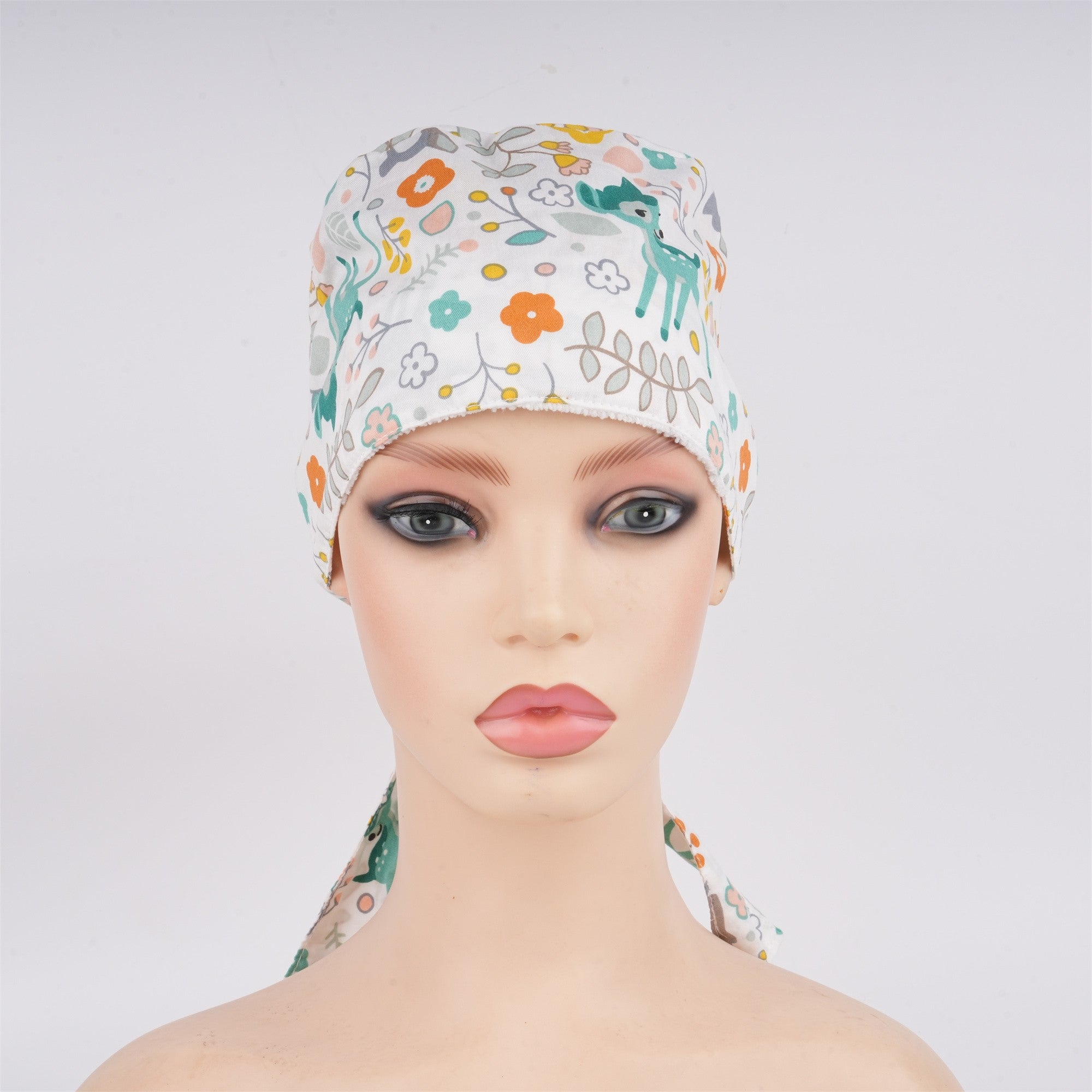 Teal Deer Cotton Surgical Scrub Cap,Handmade Tieback OR Hat