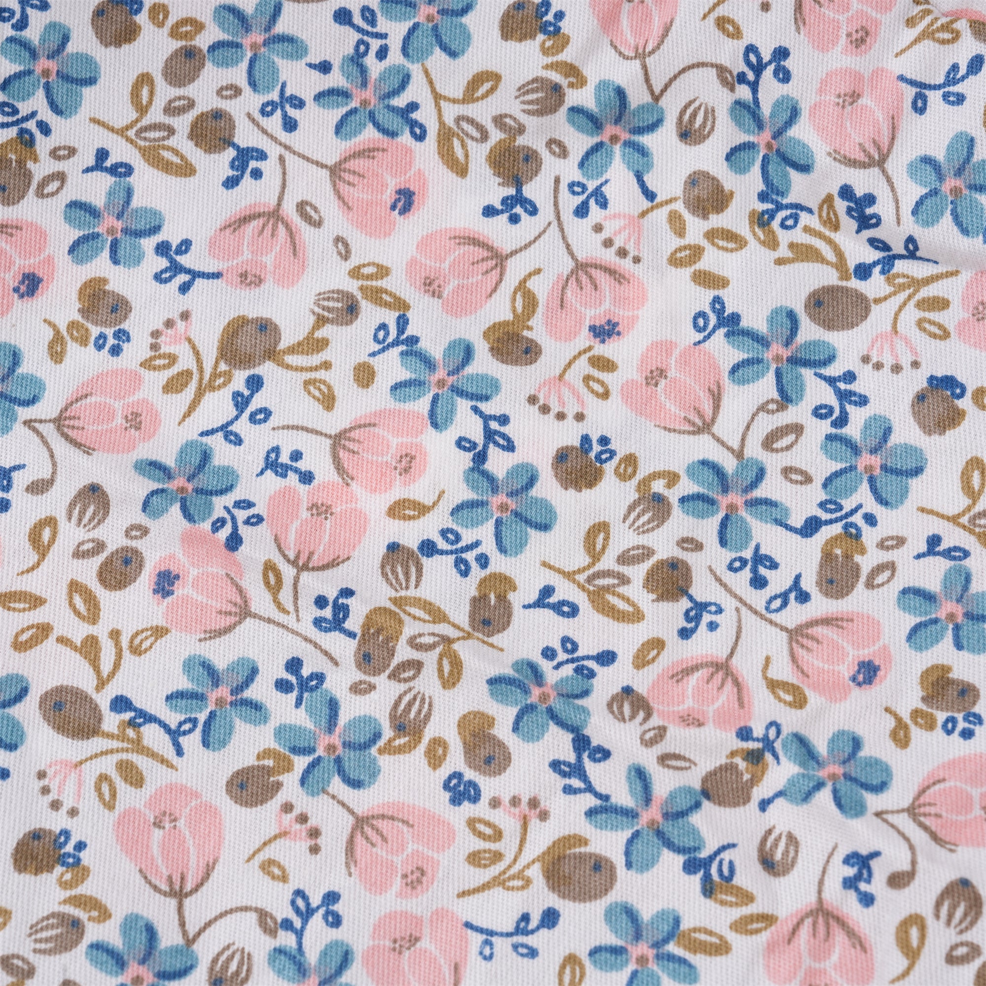 Floral Cotton Ponytail Scrub Cap: Blue Pink Flowers