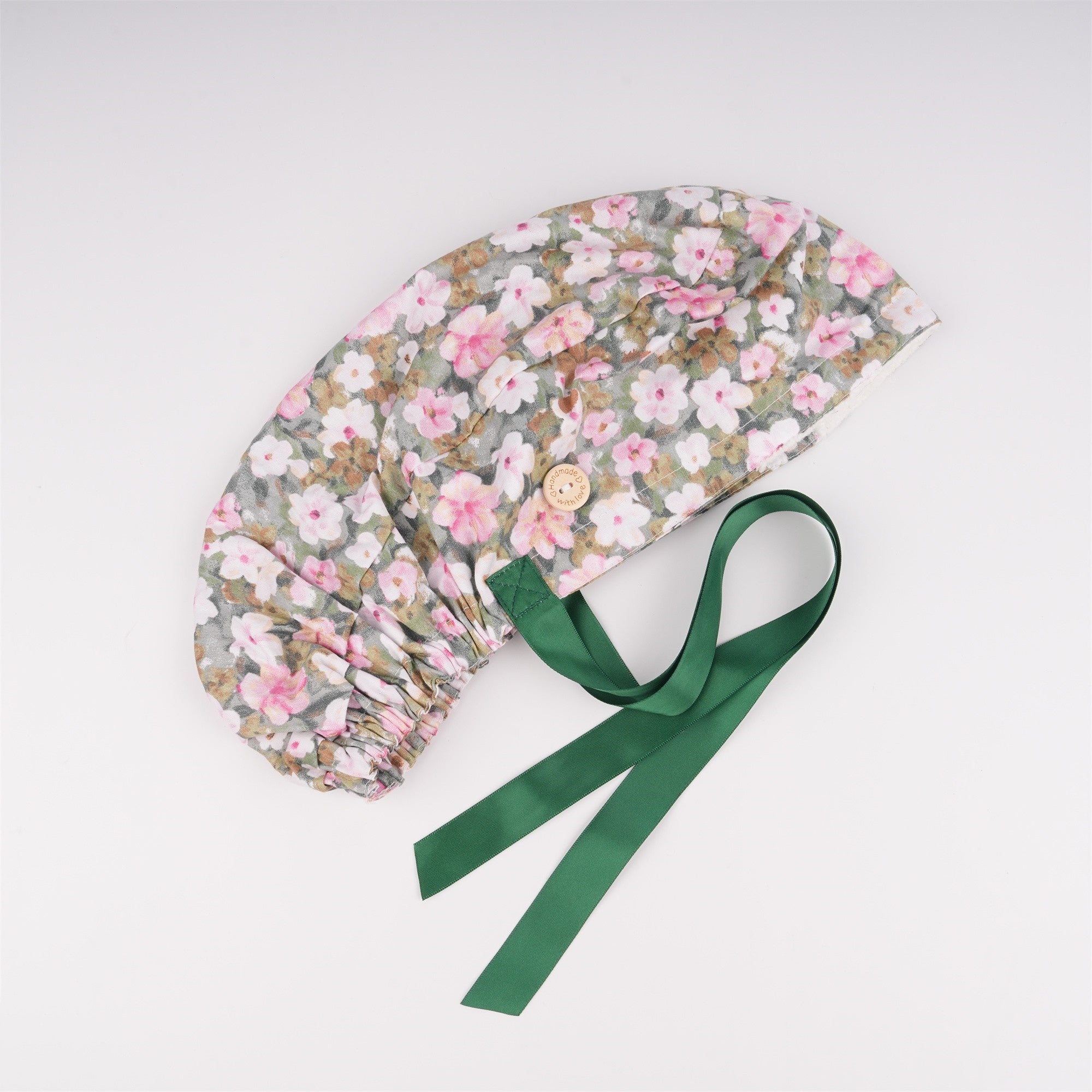 Pink Pastel Flower Cotton Ponytail Scrub Cap