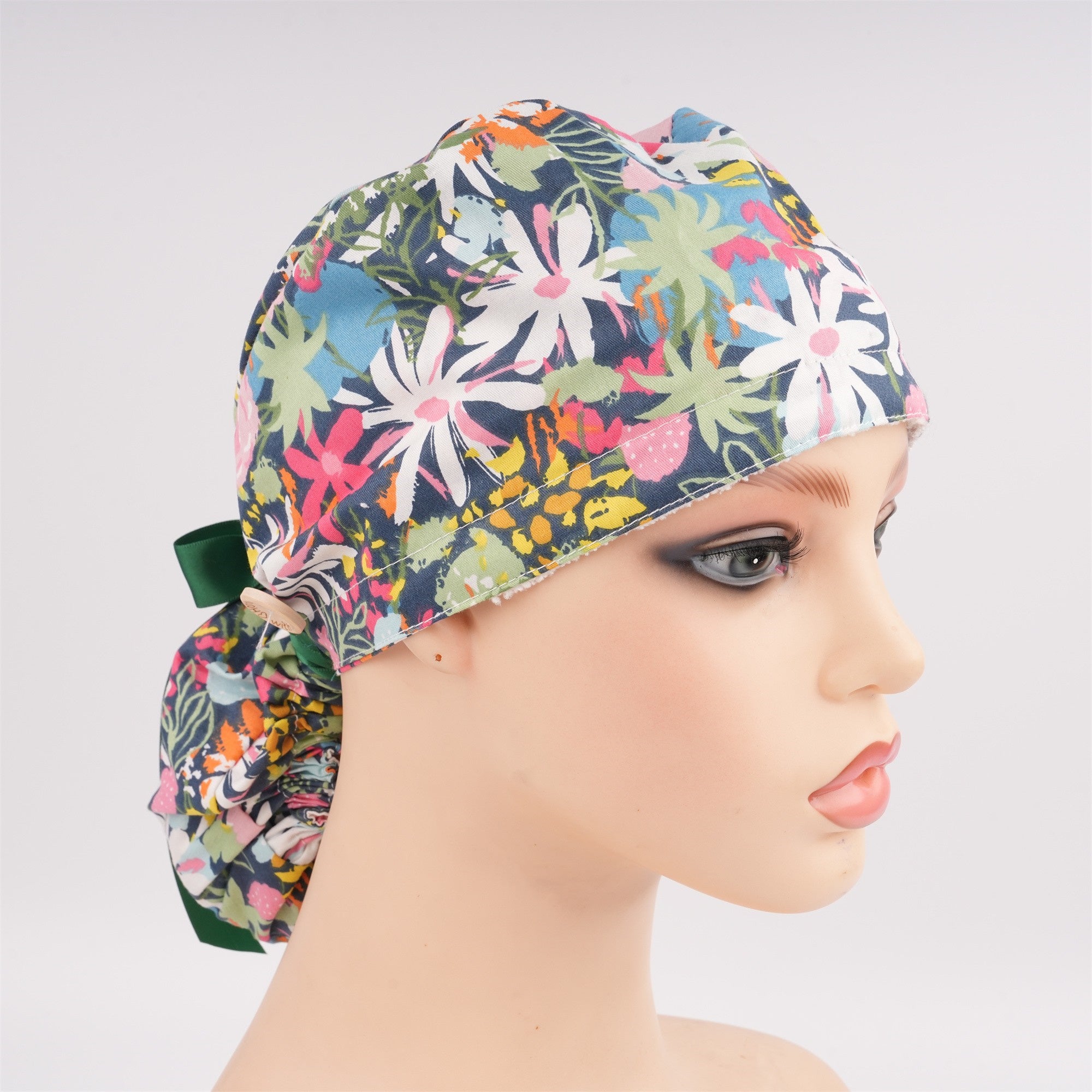 Watercolor Flower Cotton Ponytail Scrub Cap