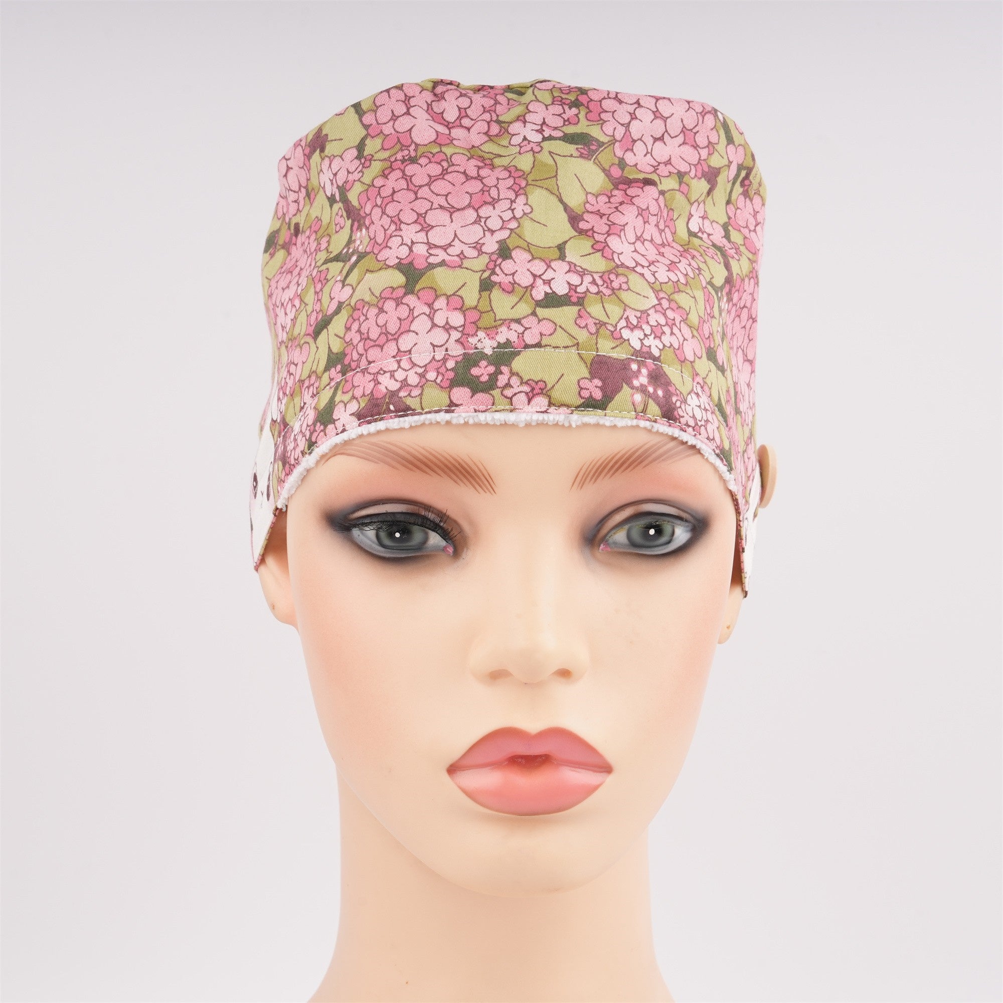 Pink Hydrangea Cotton Ponytail Scrub cap