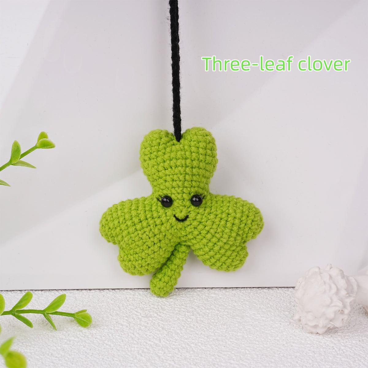 Crochet 3/4 Leaf Clover Car Mirror Hanging