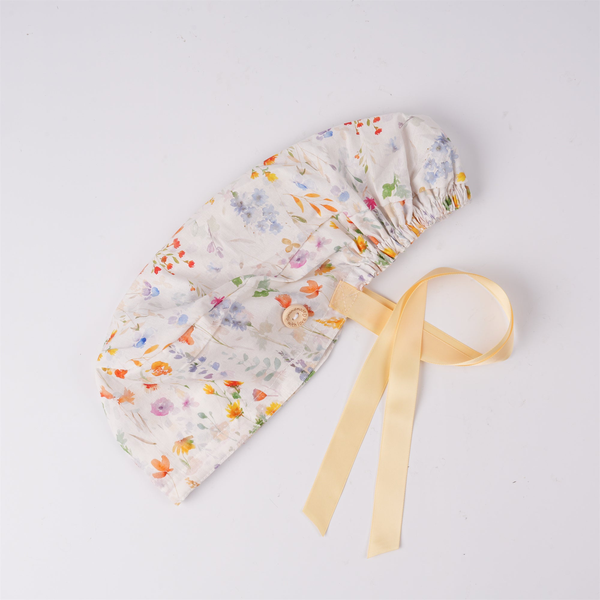 Watercolor Flowers Cotton Ponytail Scrub Cap