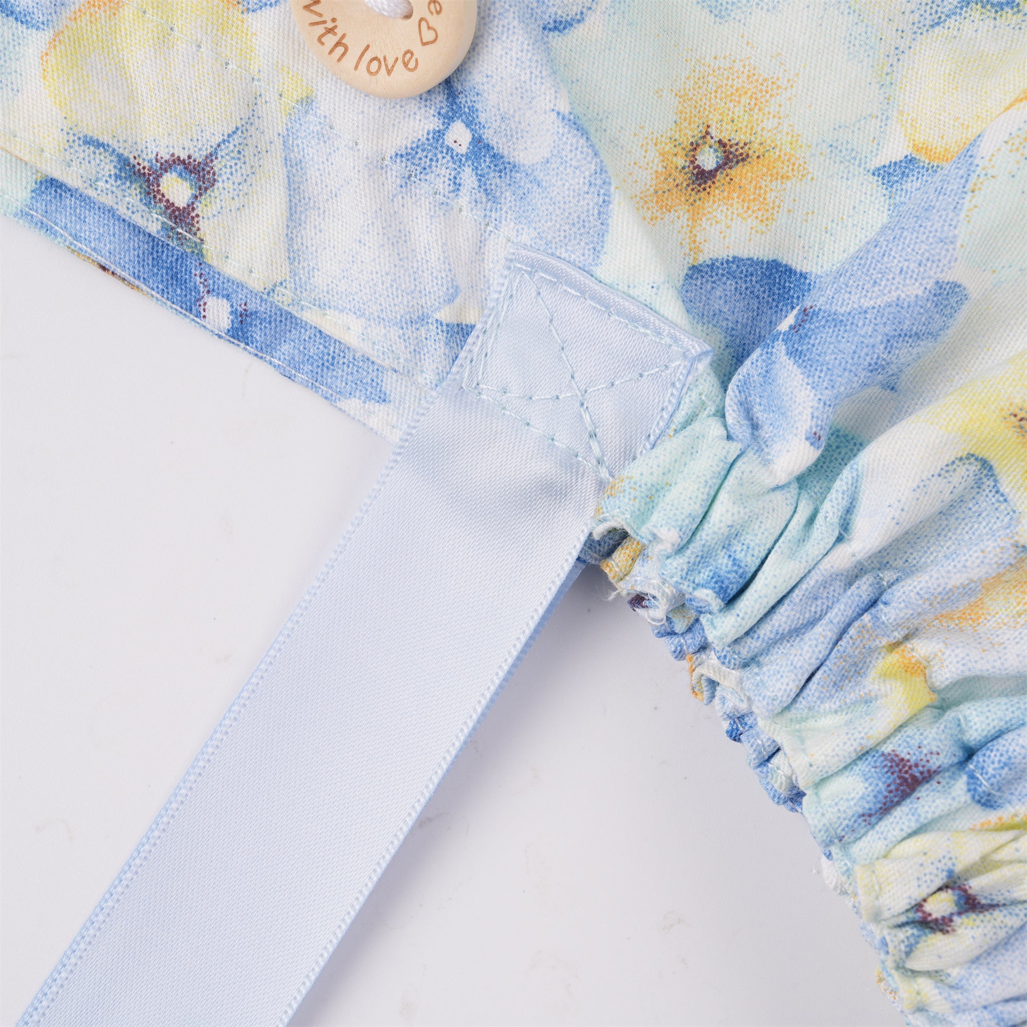 Blue Yellow Pastel Flower Cotton Ponytail Scrub Cap