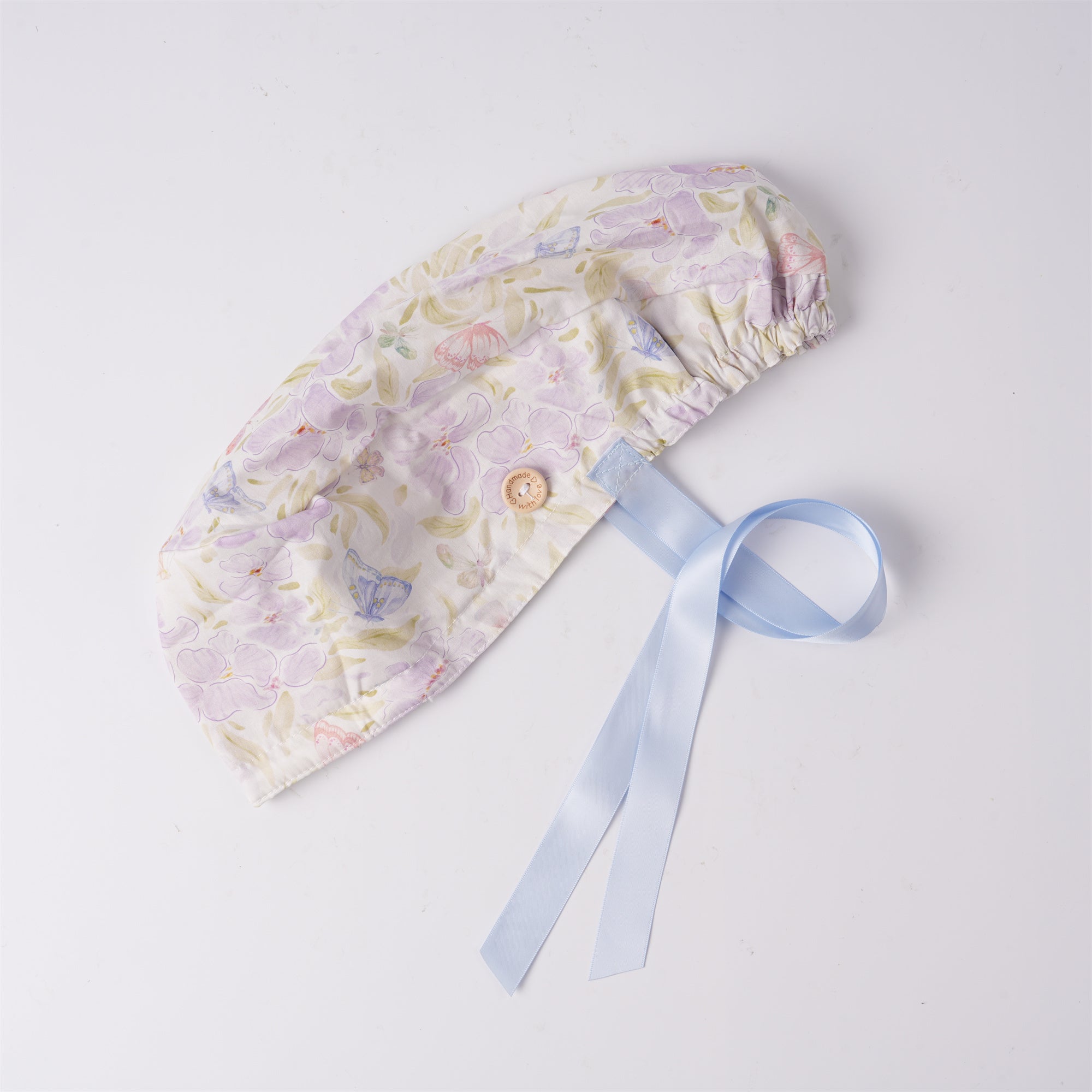 Purple Floral Butterfly Cotton Ponytail Scrub Cap