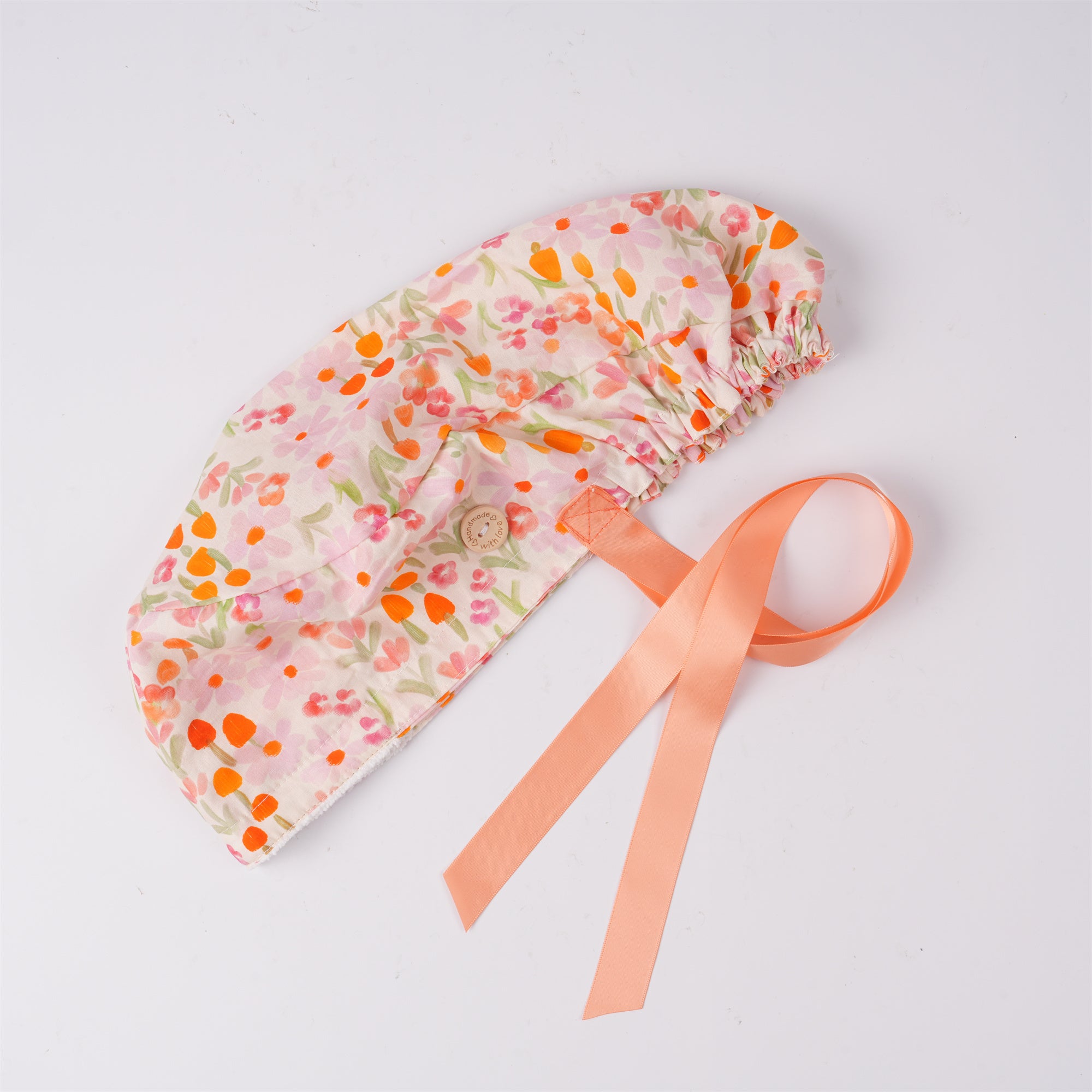 Hot Pink Floral Mushroom Cotton Ponytail Scrub Cap