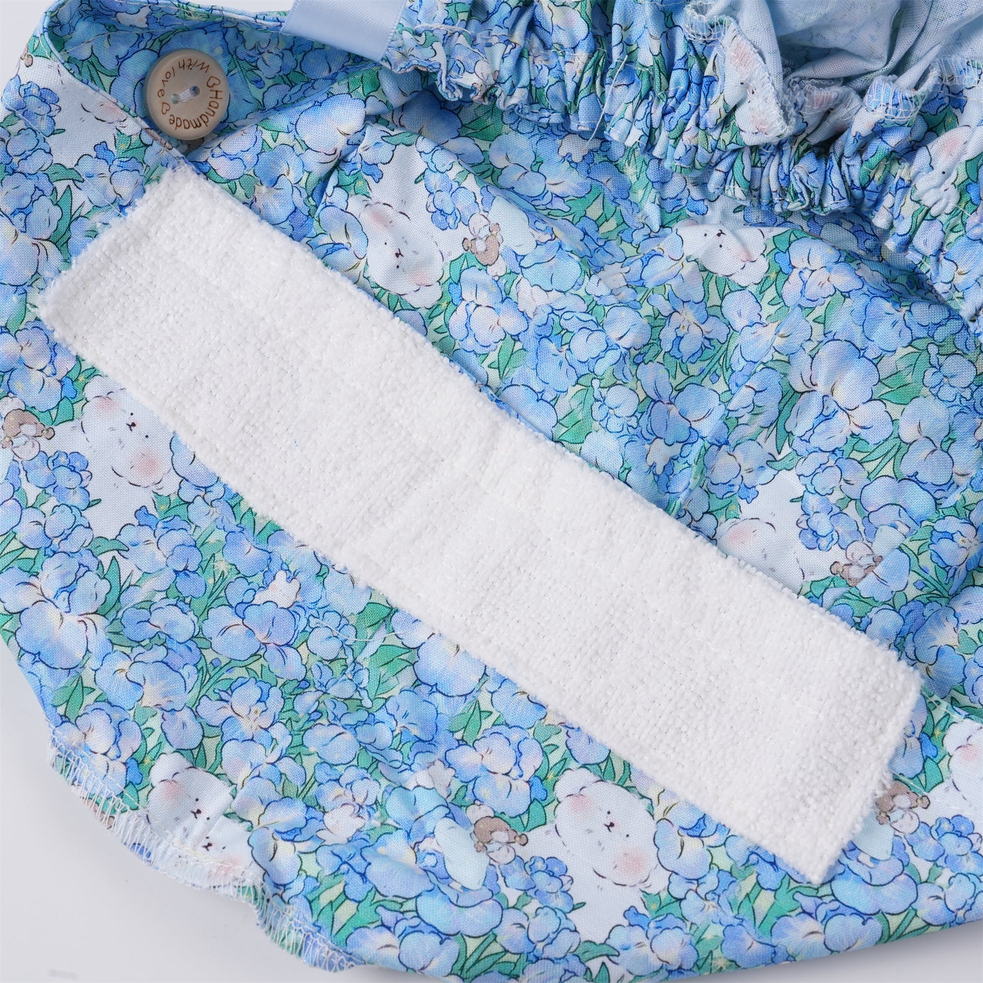 Blue Floral Bear Cotton Ponytail Scrub Cap