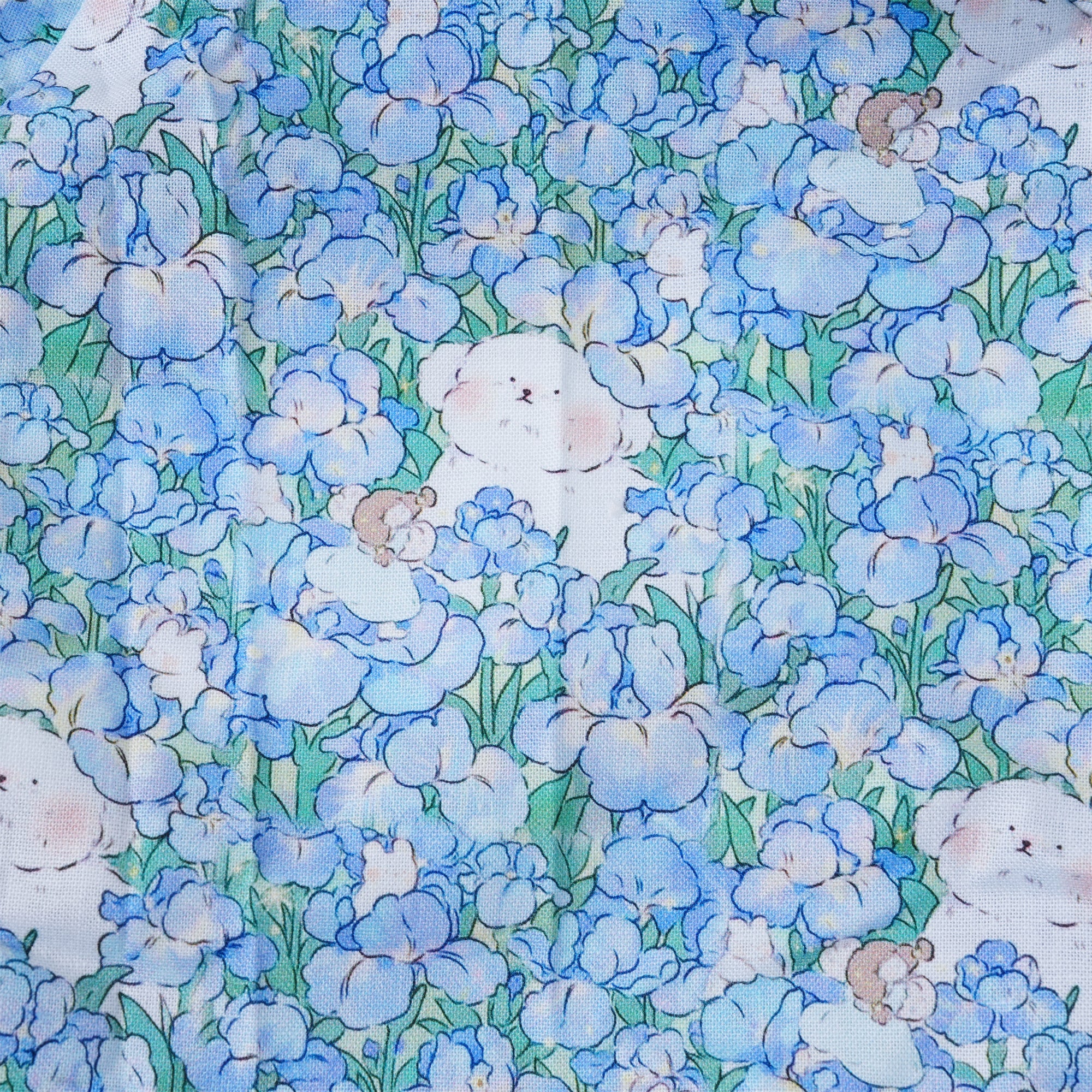 Blue Floral Bear Cotton Ponytail Scrub Cap