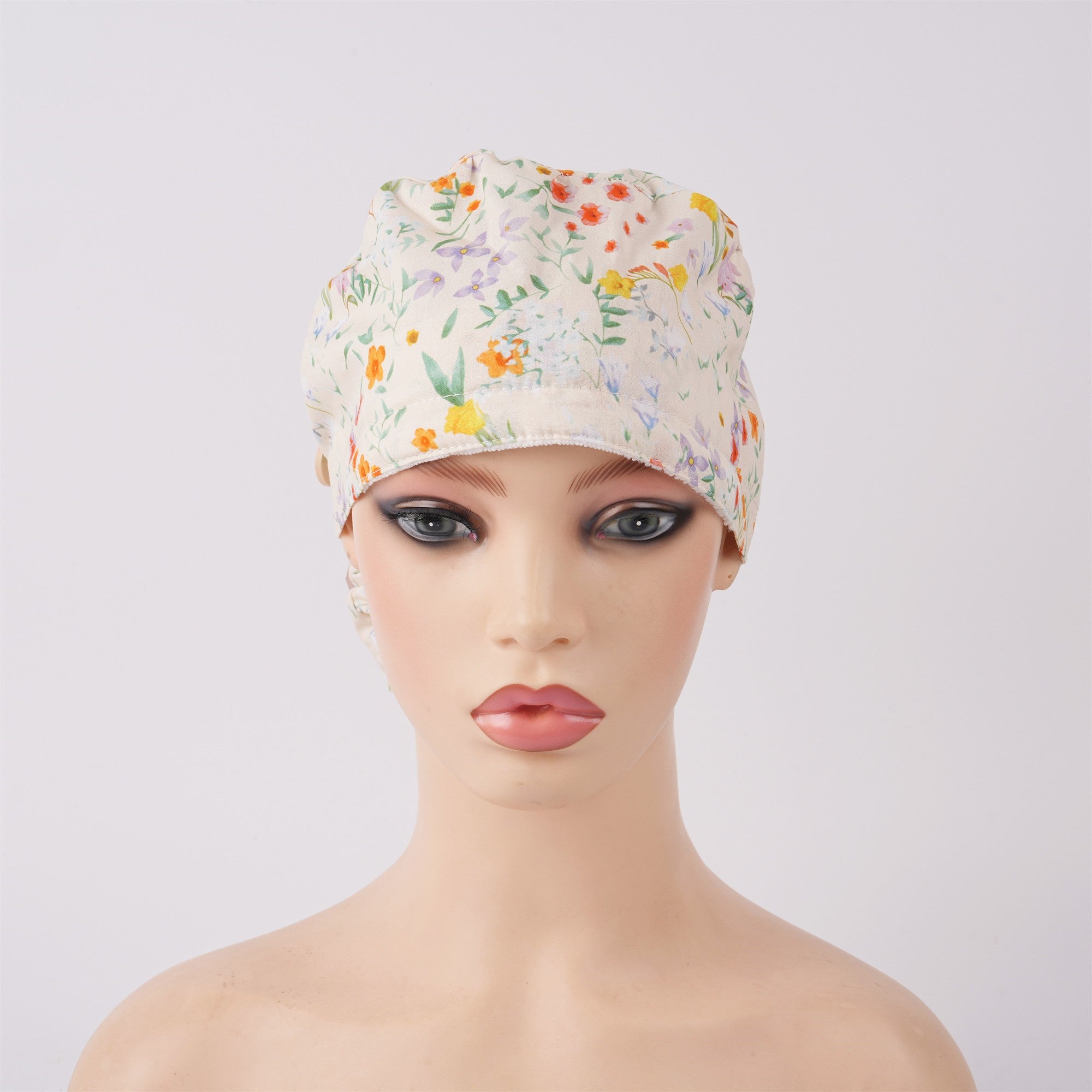 Colorful Flowers Cotton Ponytail Scrub Cap