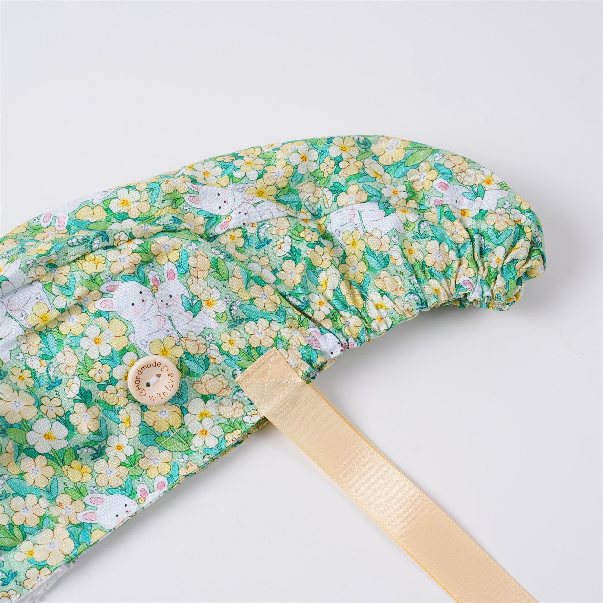 Yellow Floral Bunny Cotton Ponytail Scrub Cap