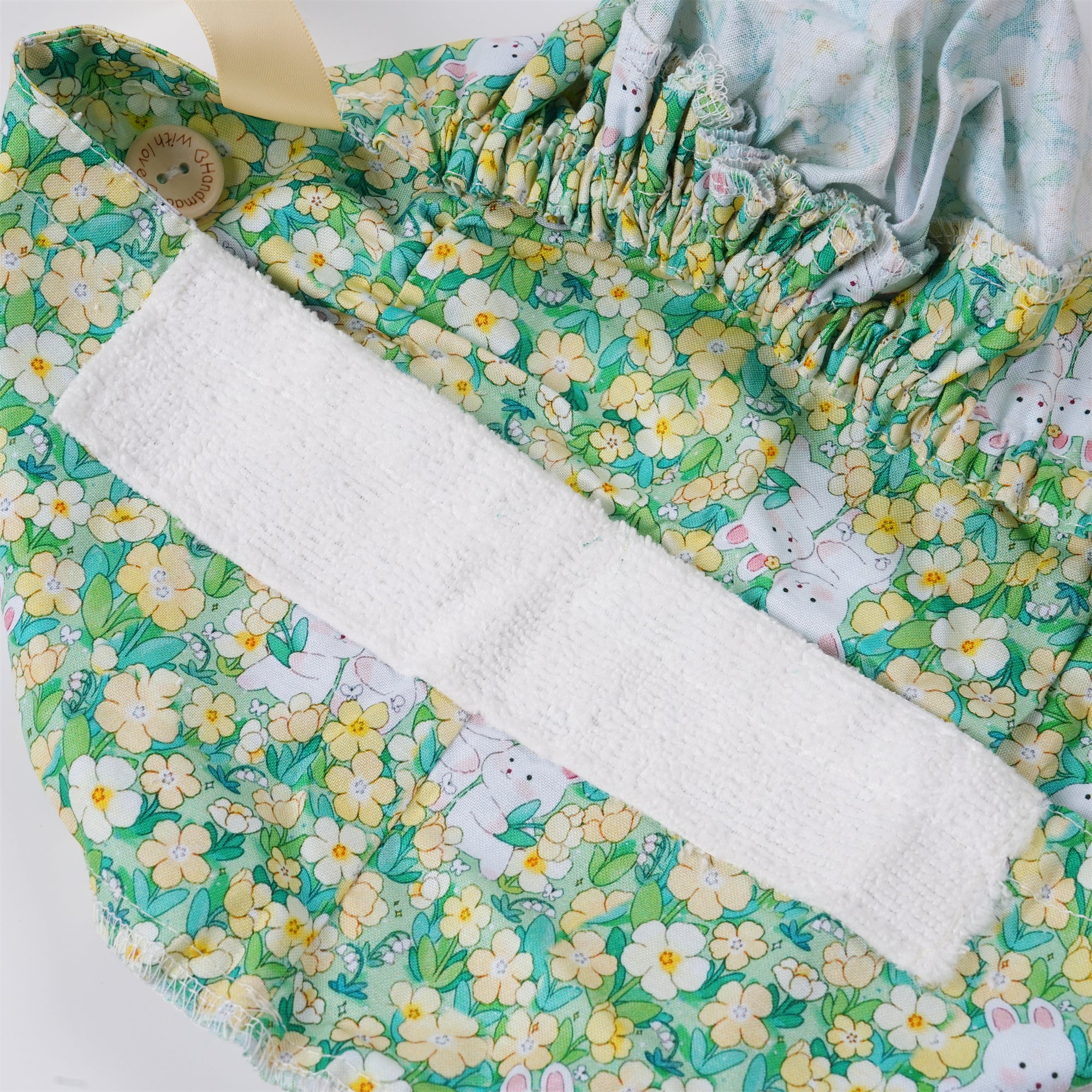 Yellow Floral Bunny Cotton Ponytail Scrub Cap