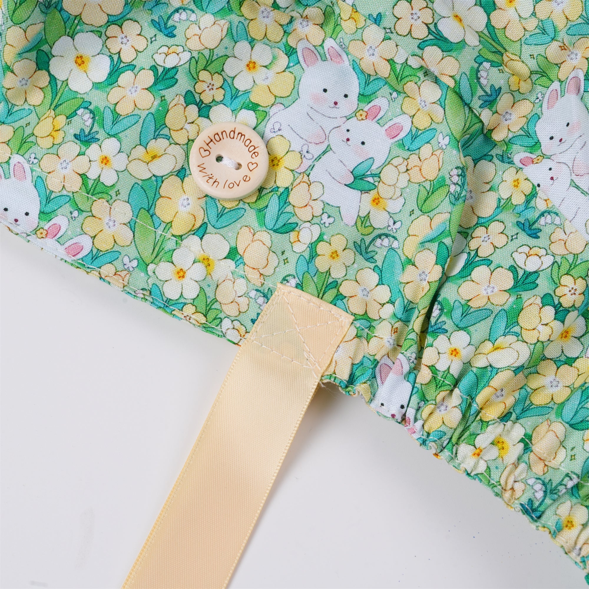 Yellow Floral Bunny Cotton Ponytail Scrub Cap