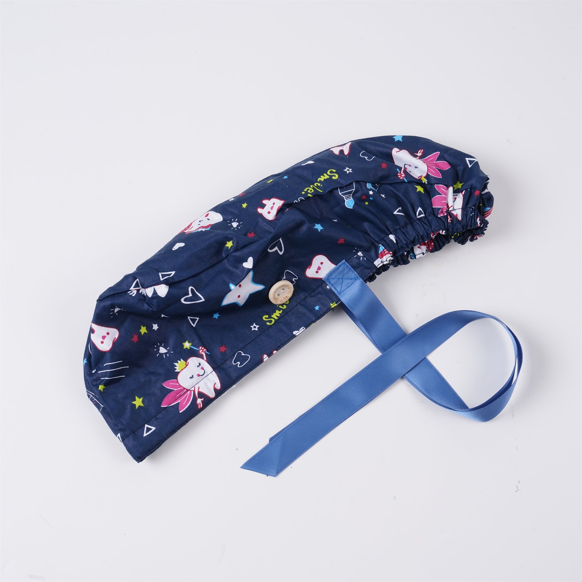 Navy Teeth Cotton Ponytail Scrub Cap