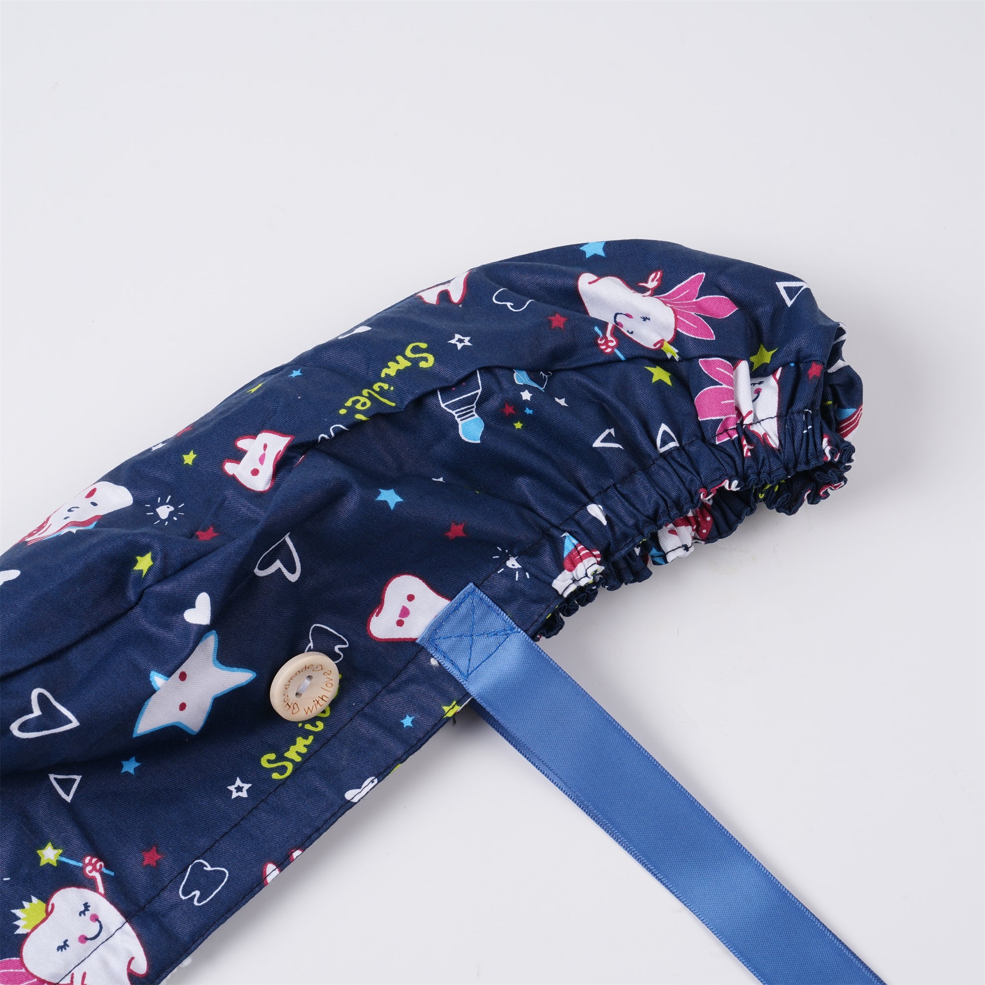 Navy Teeth Cotton Ponytail Scrub Cap