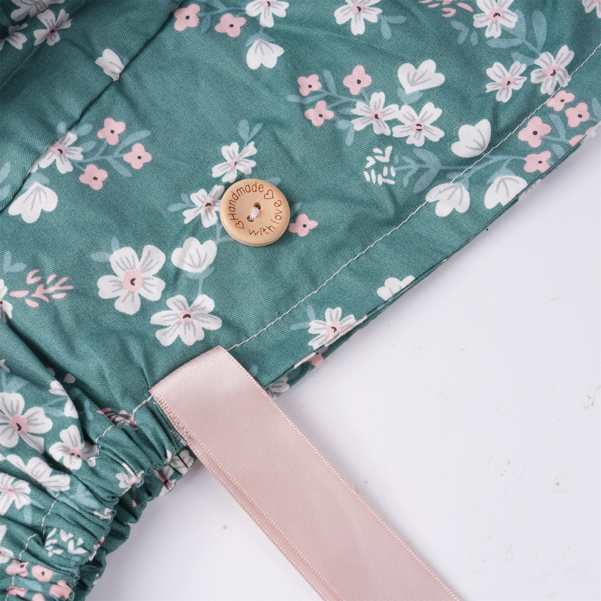 Green Floral Cotton Ponytail Scrub Cap