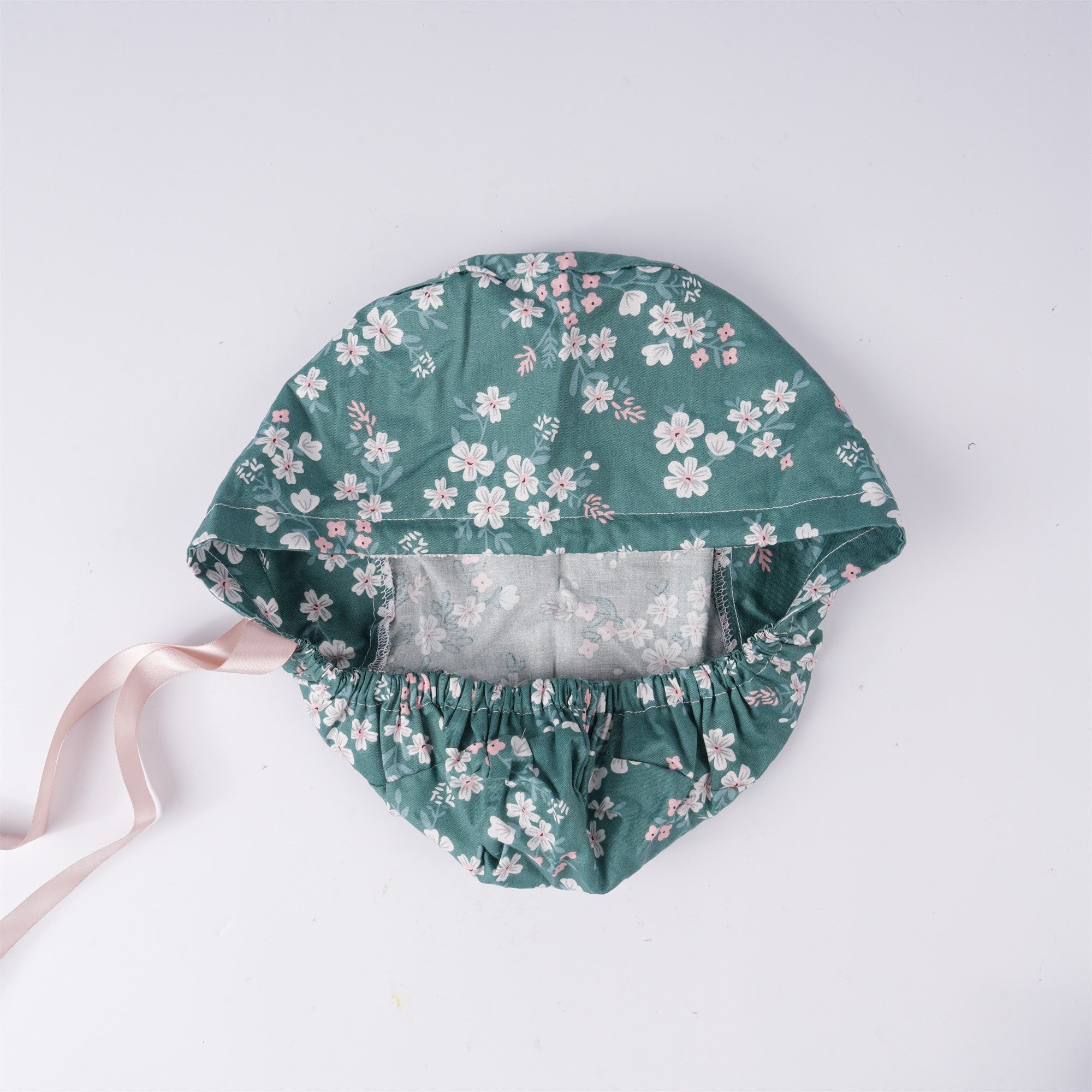 Green Floral Cotton Ponytail Scrub Cap