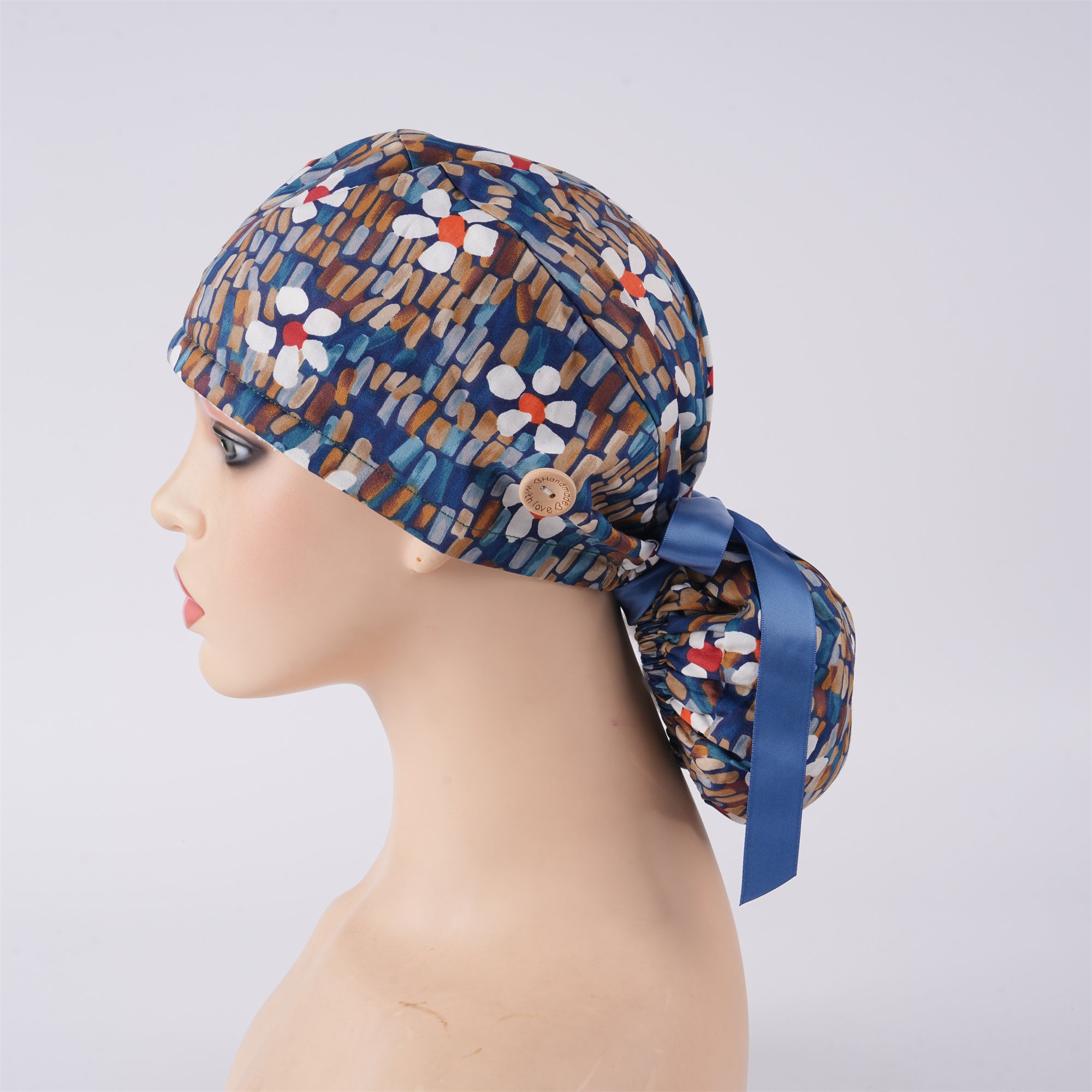 Abstract Flowers Ponytail Scrub Cap Women Long Hair