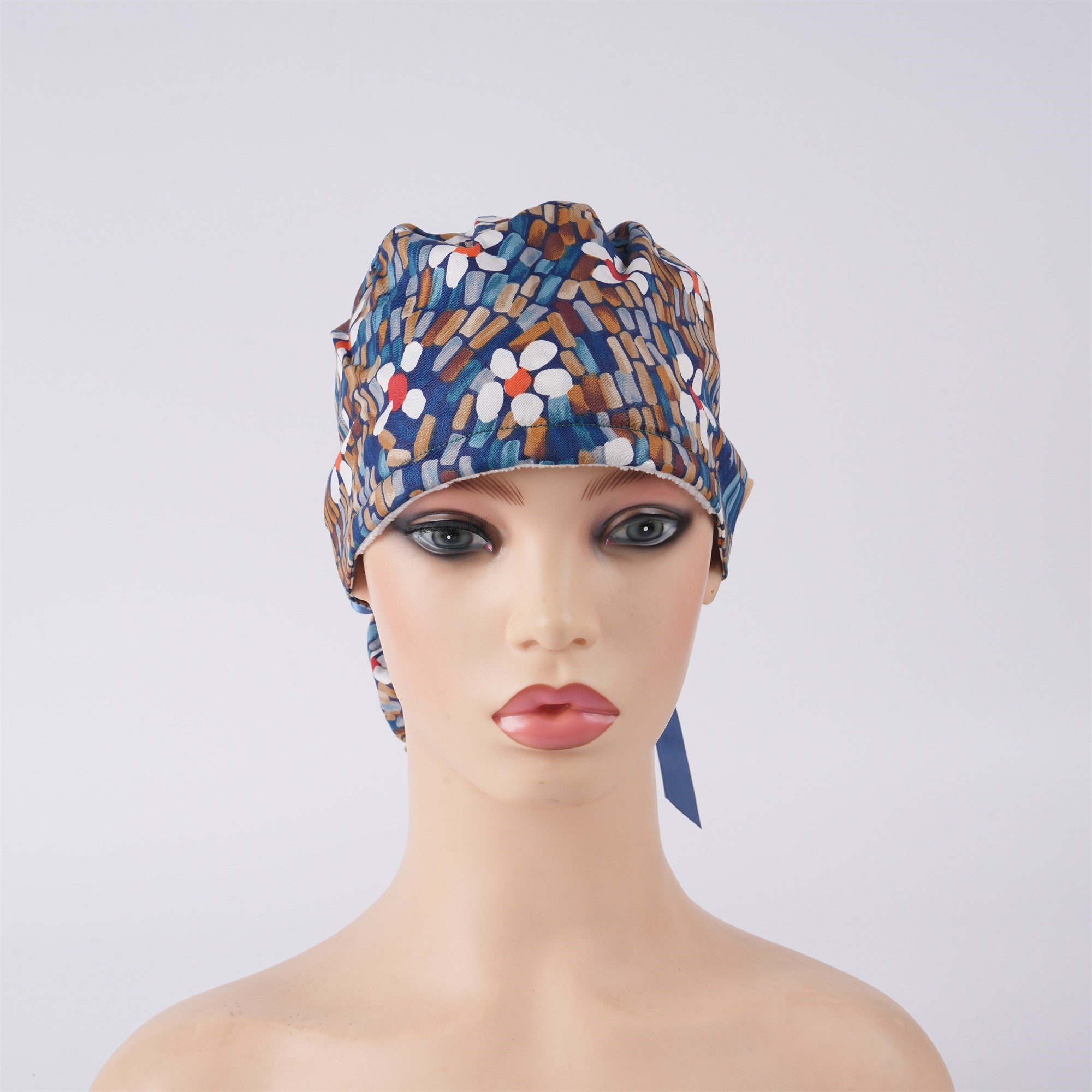 Abstract Flowers Ponytail Scrub Cap Women Long Hair