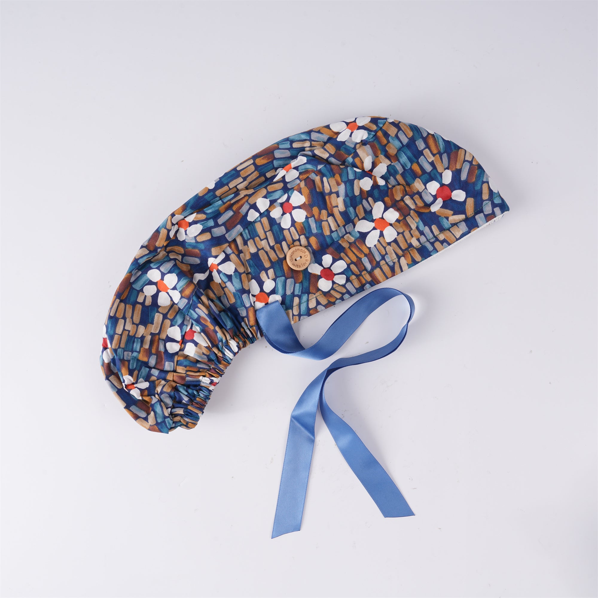 Abstract Flowers Ponytail Scrub Cap Women Long Hair