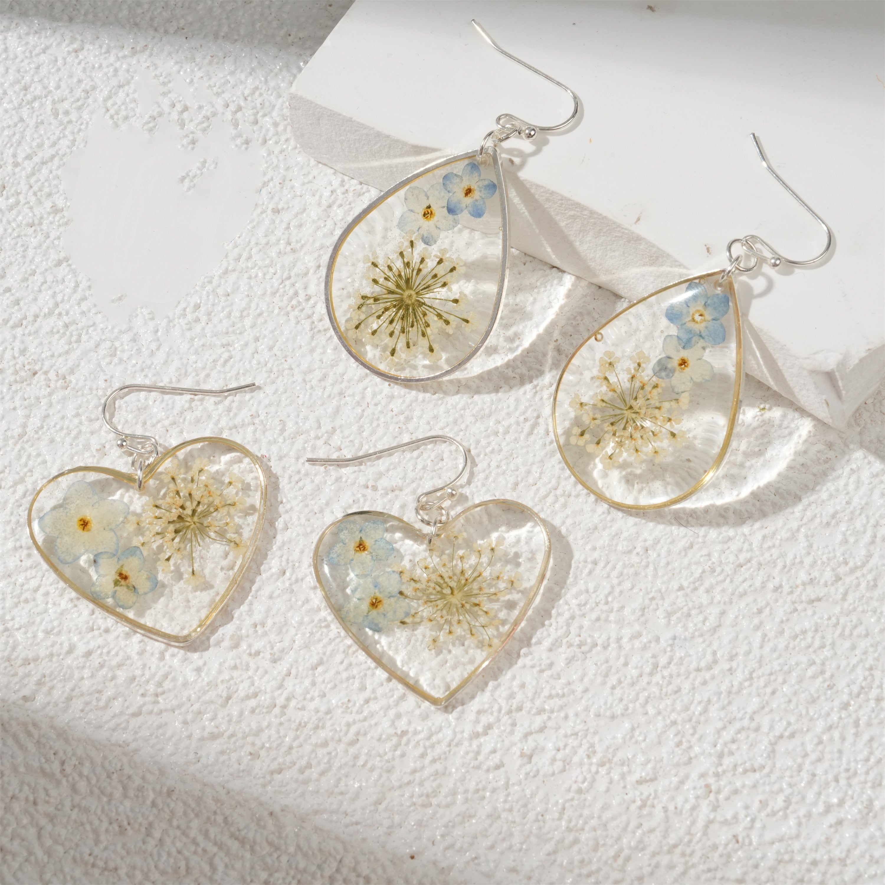 Resin Dried Flower Hook Earrings,Handmade Real Flower Jewelry,Pressed Flower Dangles