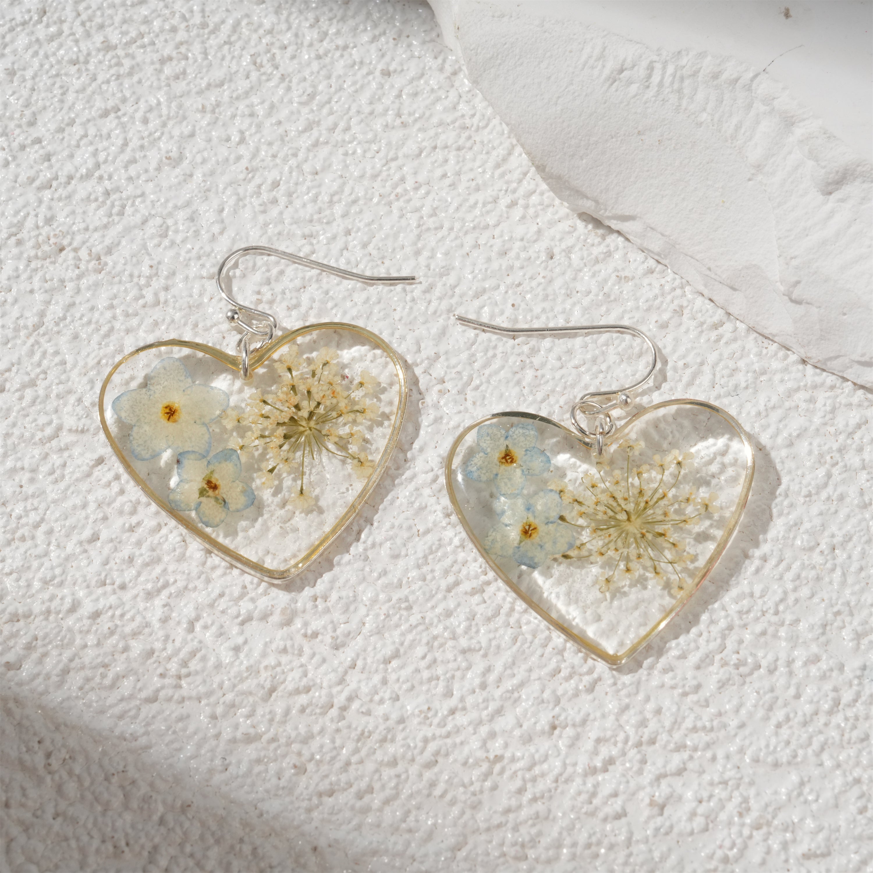 Resin Dried Flower Hook Earrings,Handmade Real Flower Jewelry,Pressed Flower Dangles