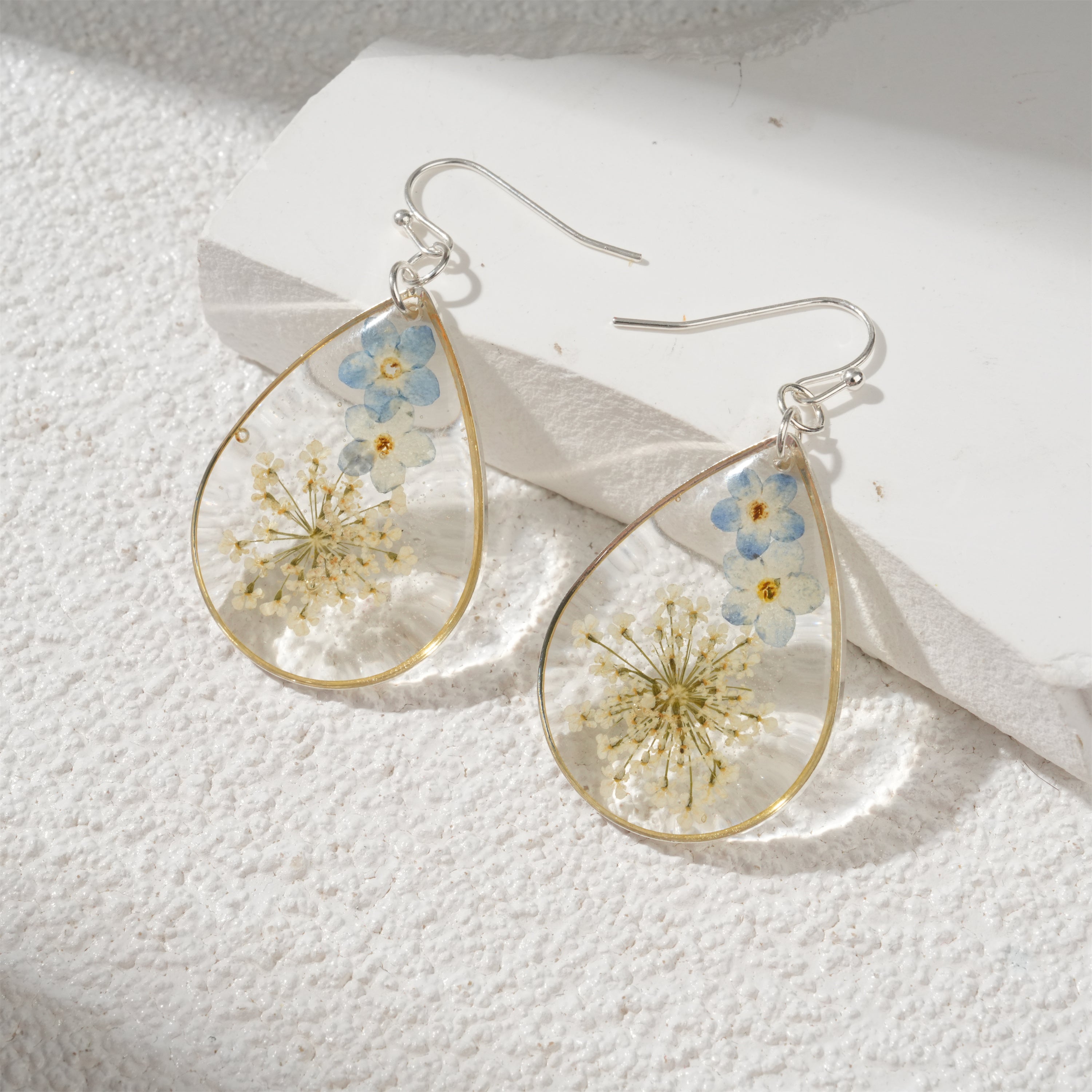 Resin Dried Flower Hook Earrings,Handmade Real Flower Jewelry,Pressed Flower Dangles