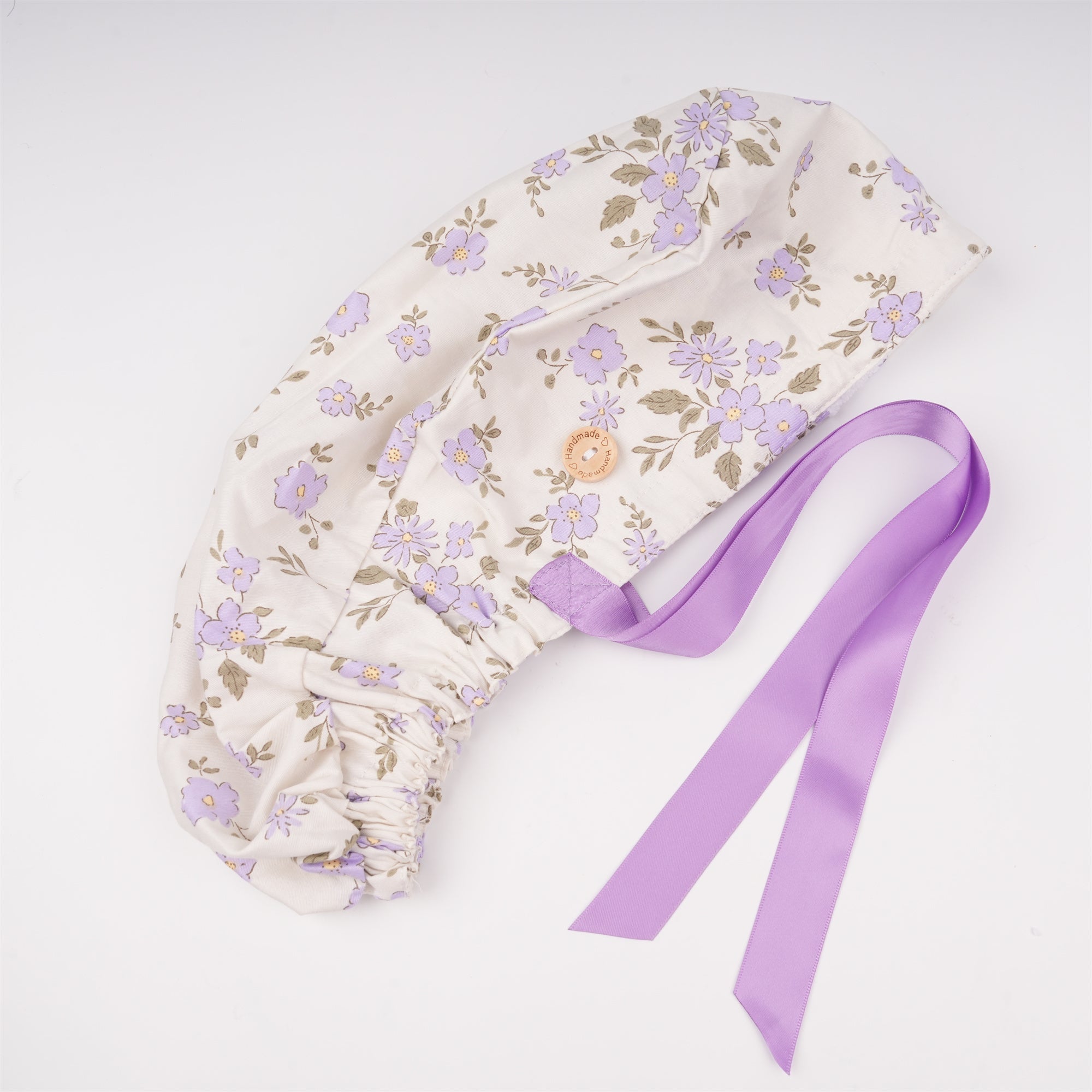 Purple Flower Cotton Ponytail Scrub Cap
