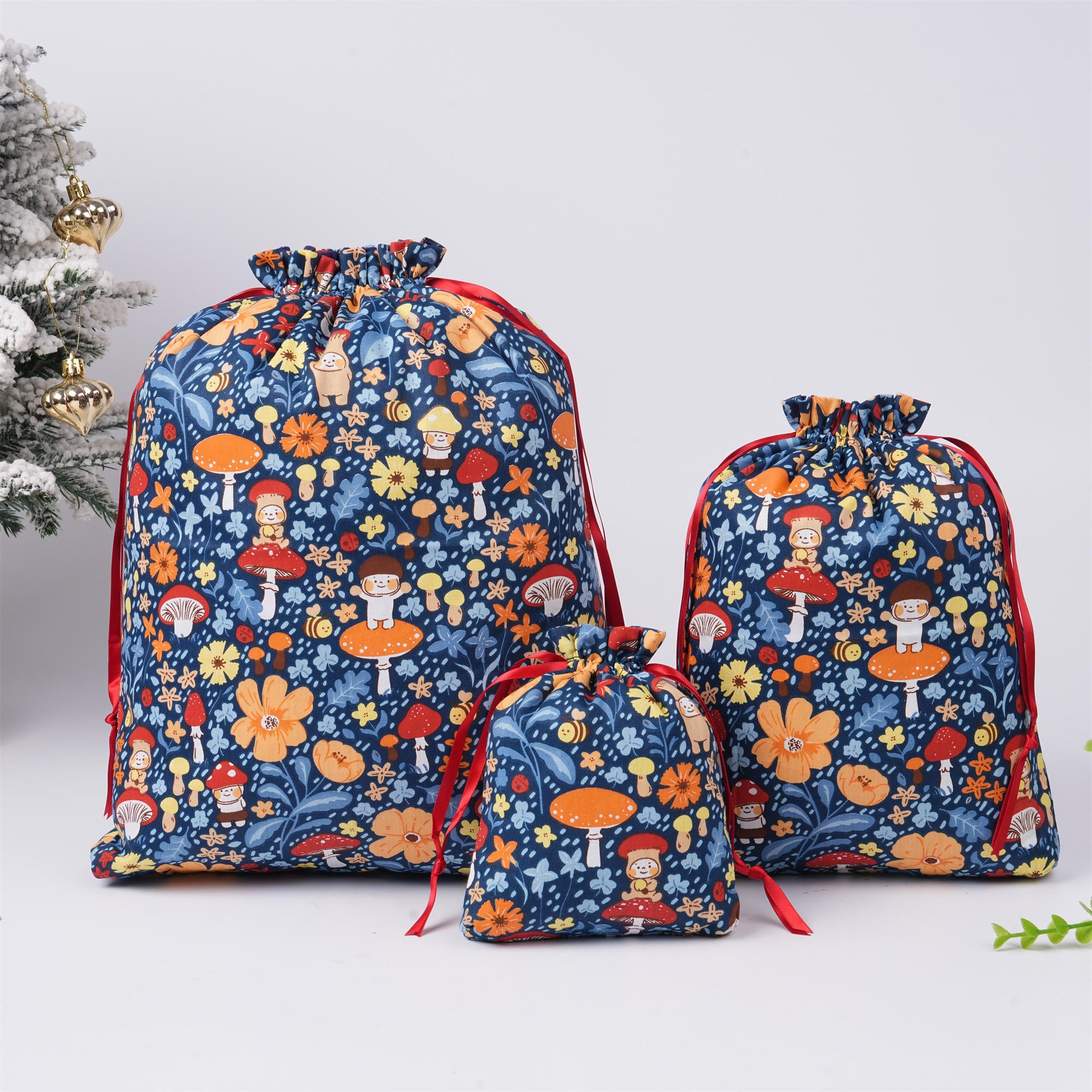 Mushroom & Orange Flowers Gift Bag,Cute Bee Plants - Eco friendly,Christmas Gift