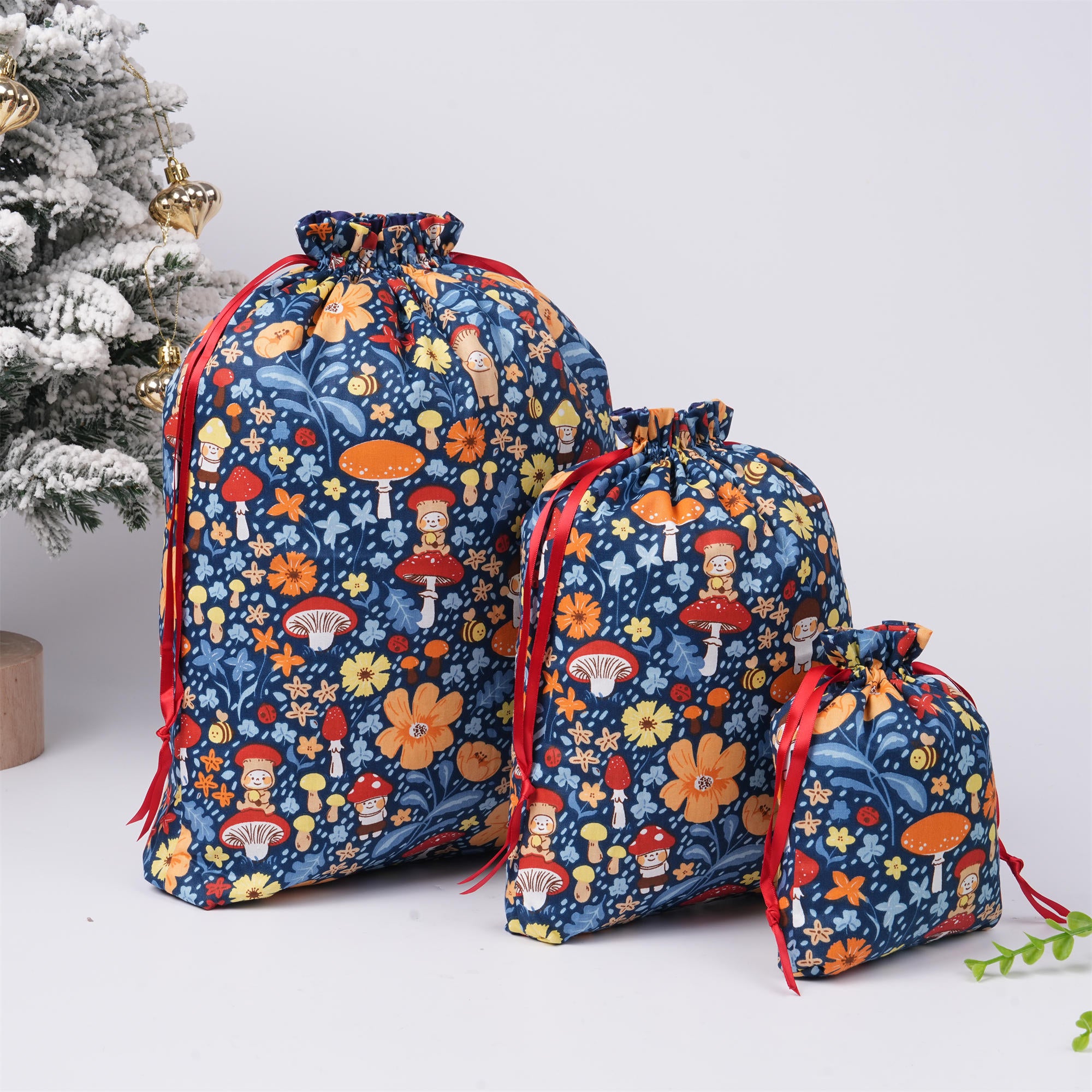 Mushroom & Orange Flowers Gift Bag,Cute Bee Plants - Eco friendly,Christmas Gift