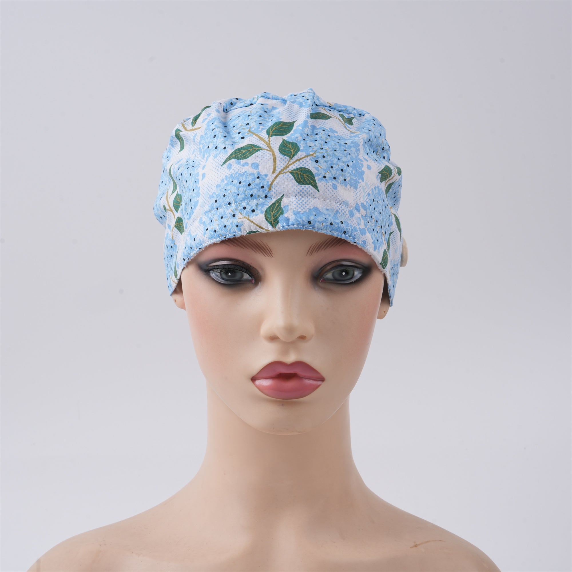 Blue Hydrangea Cotton Ponytail Scrub Cap
