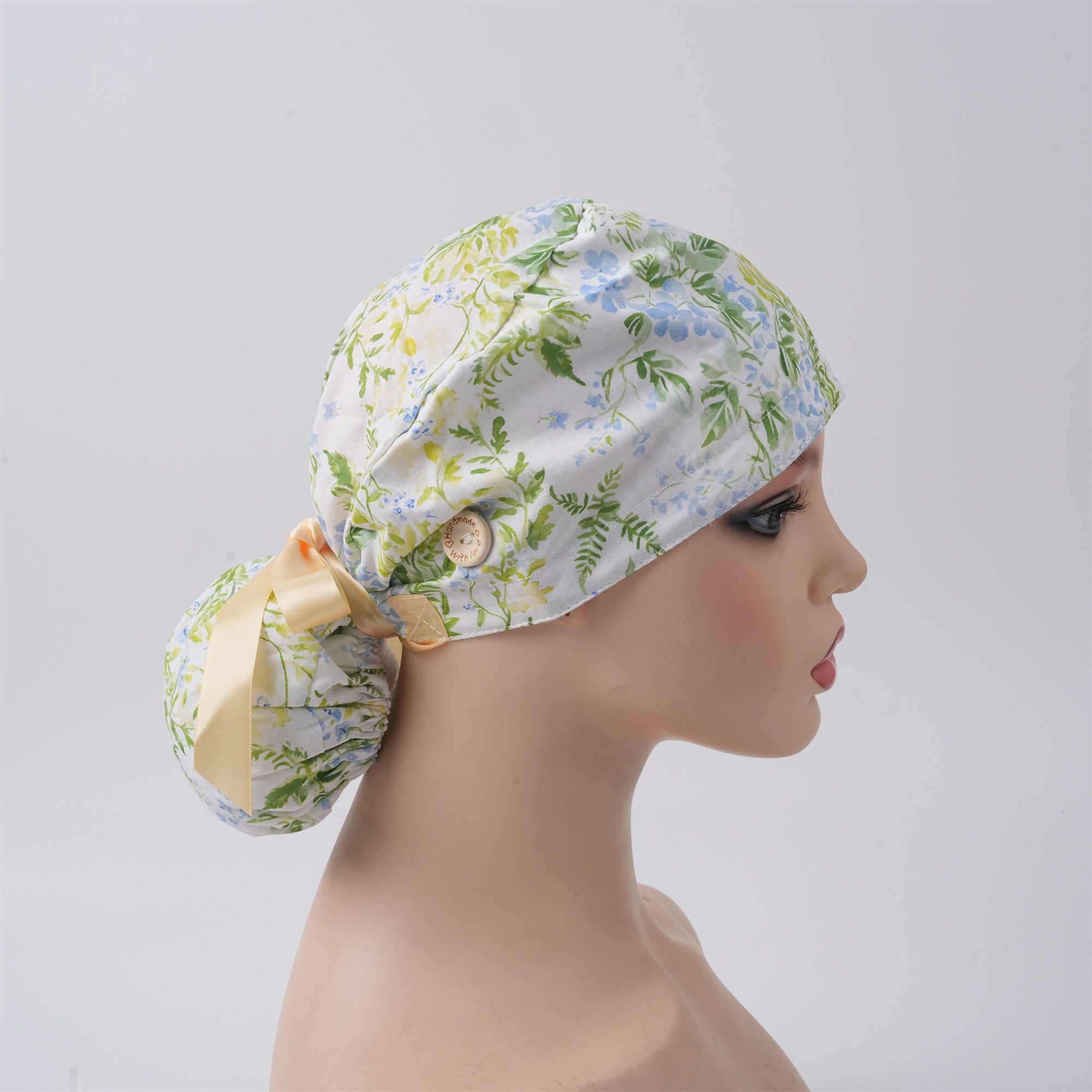Watercolor Botianical Cotton Ponytail Scrub Cap